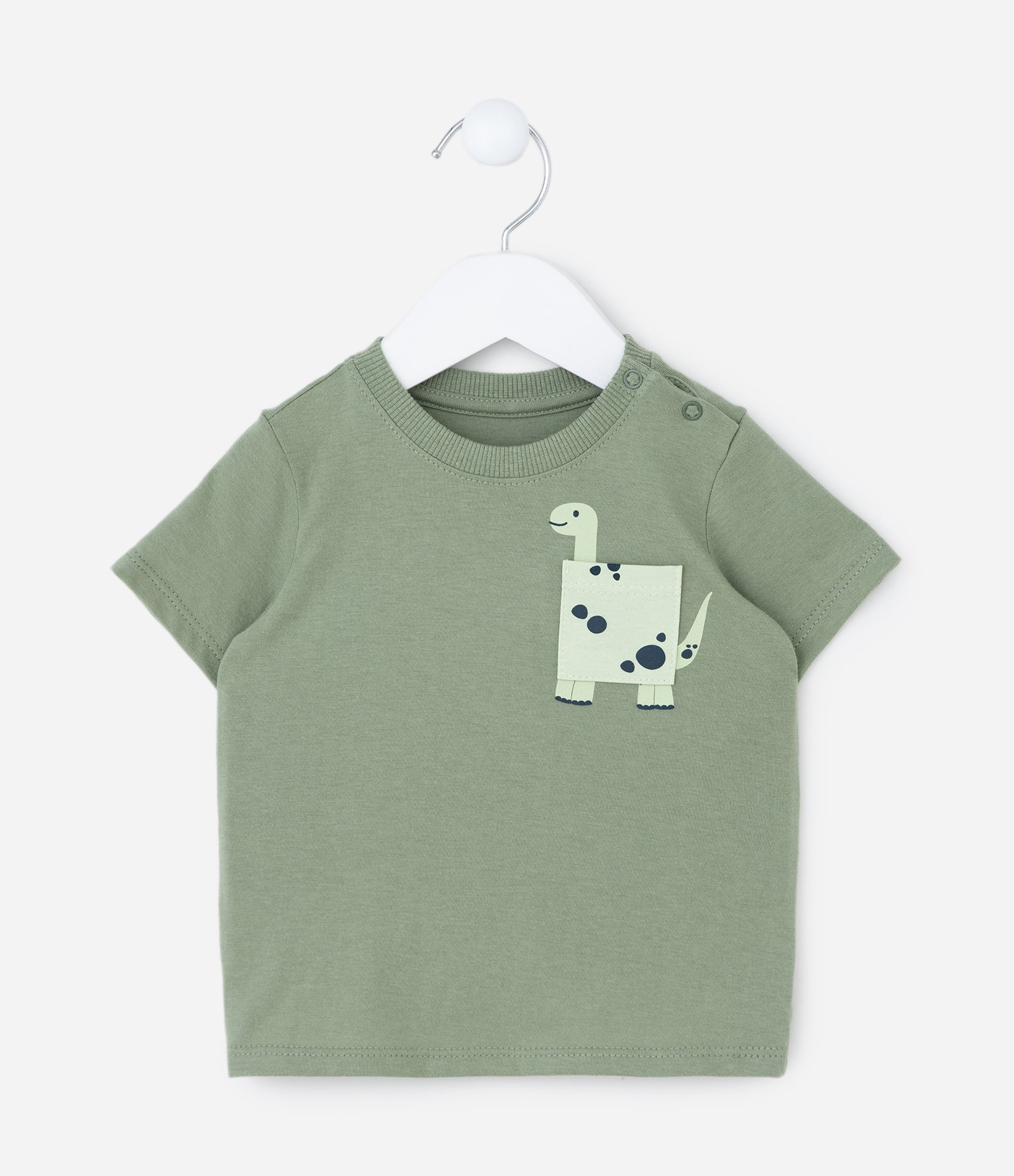 Camiseta Infantil com Bolsinho de Dinossauro - Tam 0 a 18 Meses Verde 1