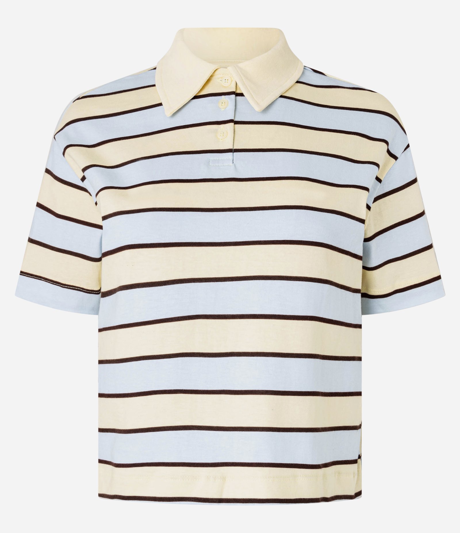 Blusa Polo em Algodão com Listras Horizontais Amarelo/Azul 5