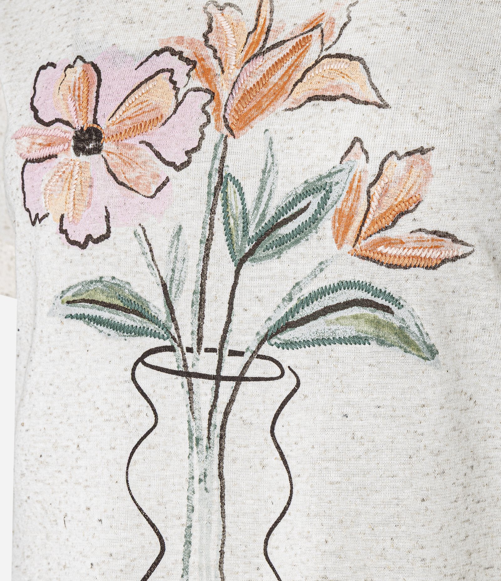 Camiseta Texturizada e com Estampa Vaso de Flor Off White 6