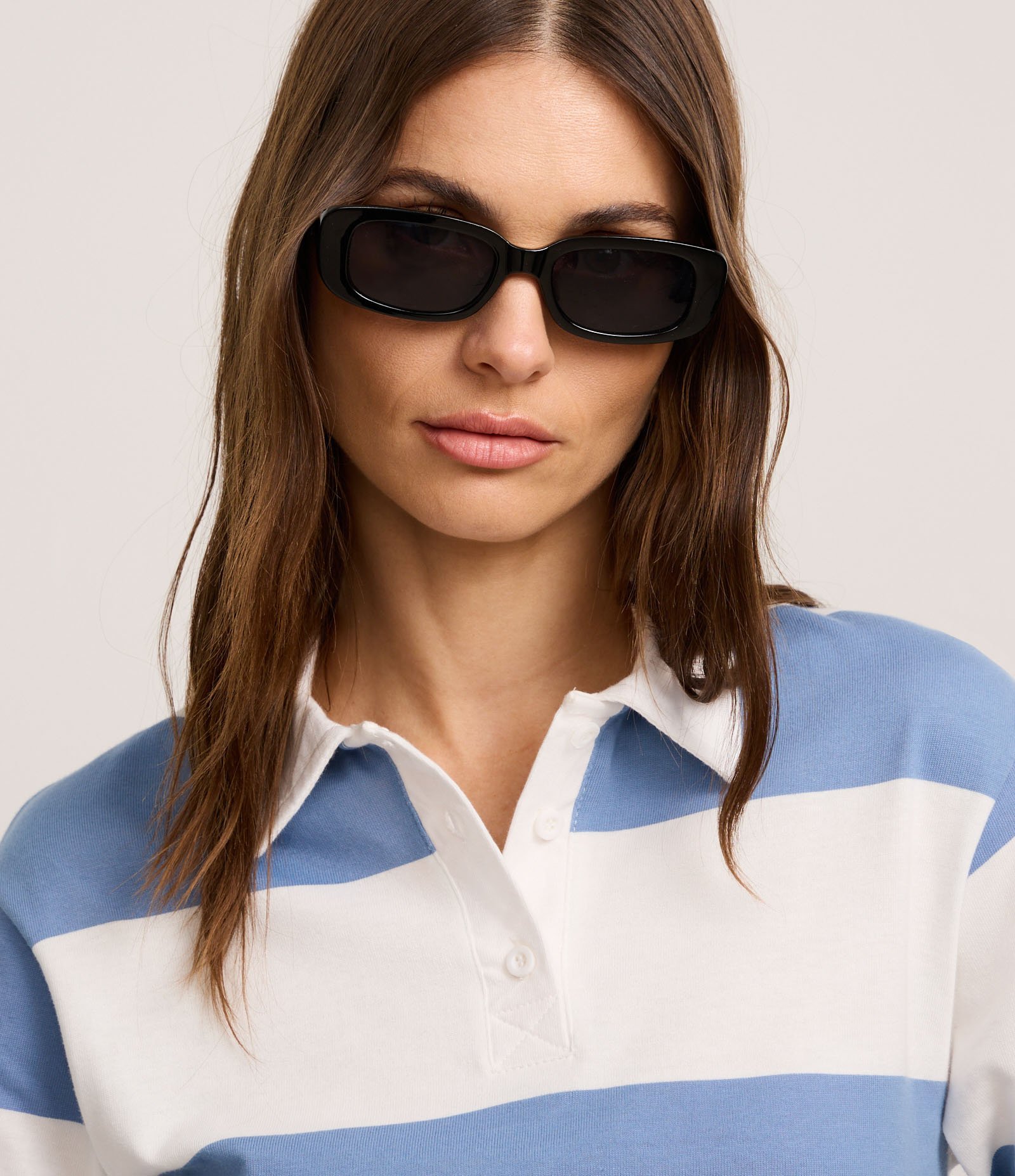 Blusa em Algodão com Gola Polo e Listras Largas Azul/Branco 3