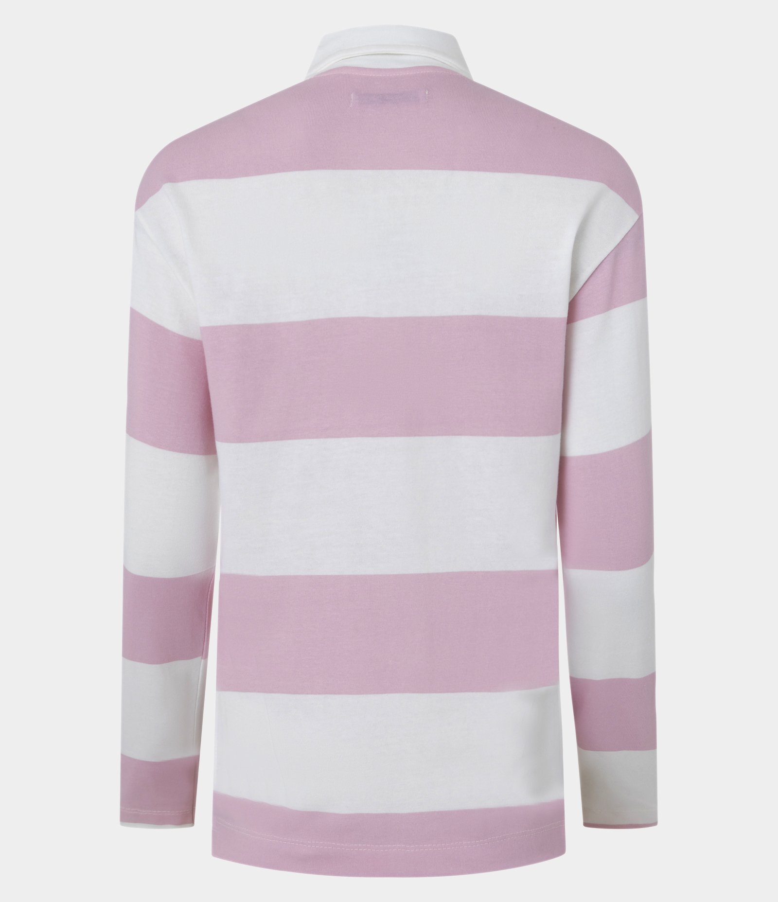 Blusa em Algodão com Gola Polo e Listras Largas Rosa/Branco 6