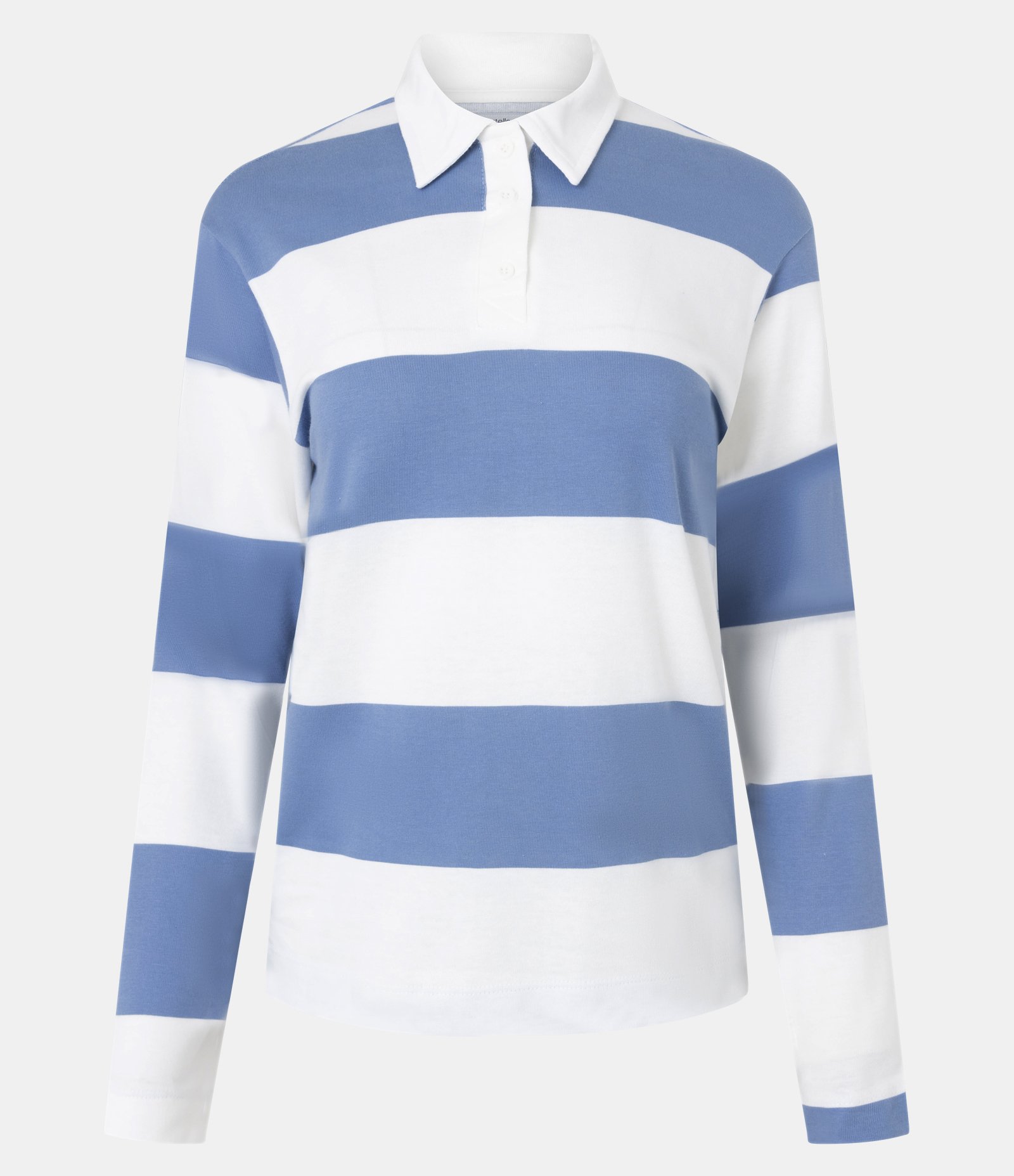 Blusa em Algodão com Gola Polo e Listras Largas Azul/Branco 5