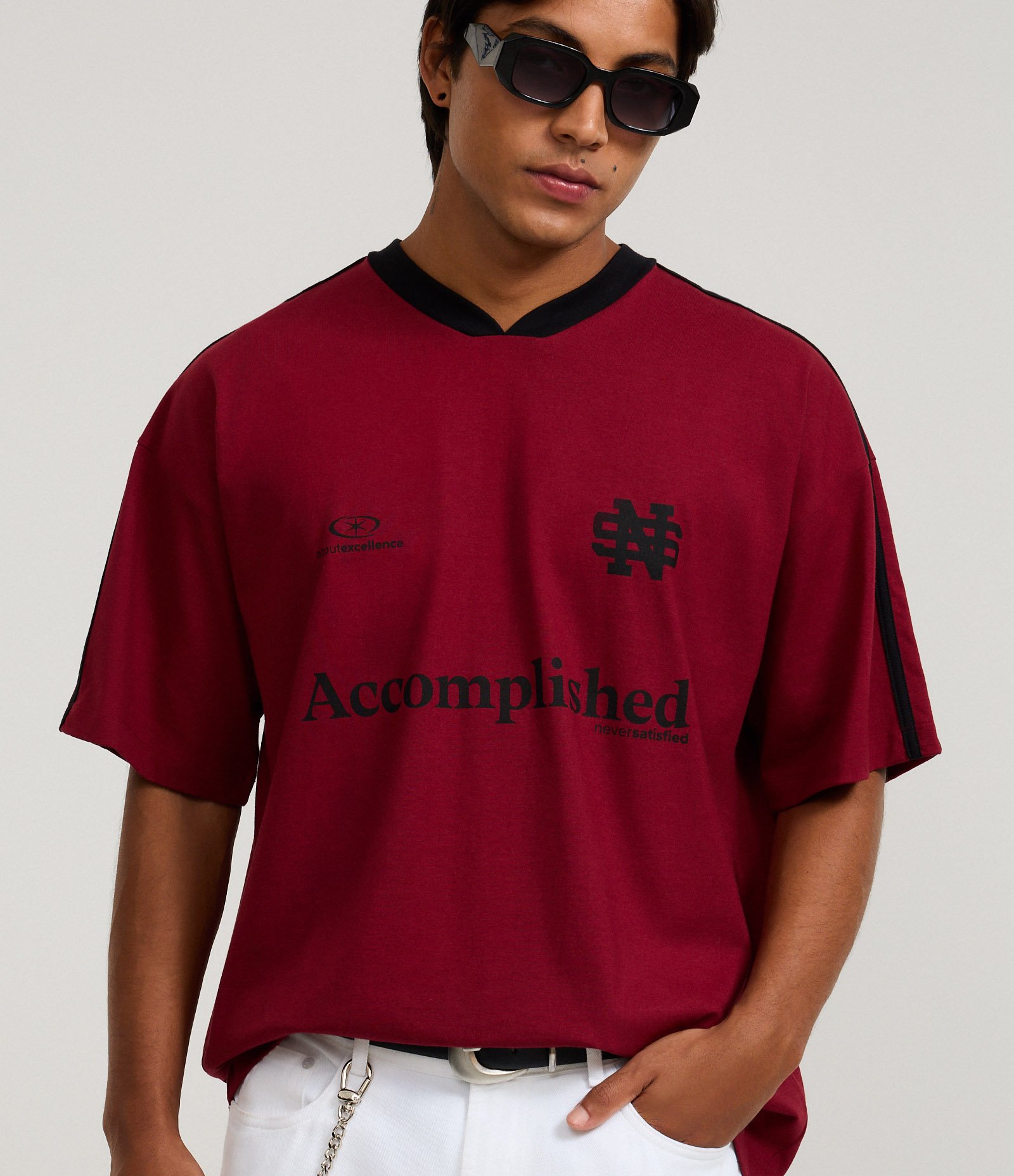 Camiseta Esportiva Oversized em Algodão com Estampa Localizada e Lettering Bordô 1