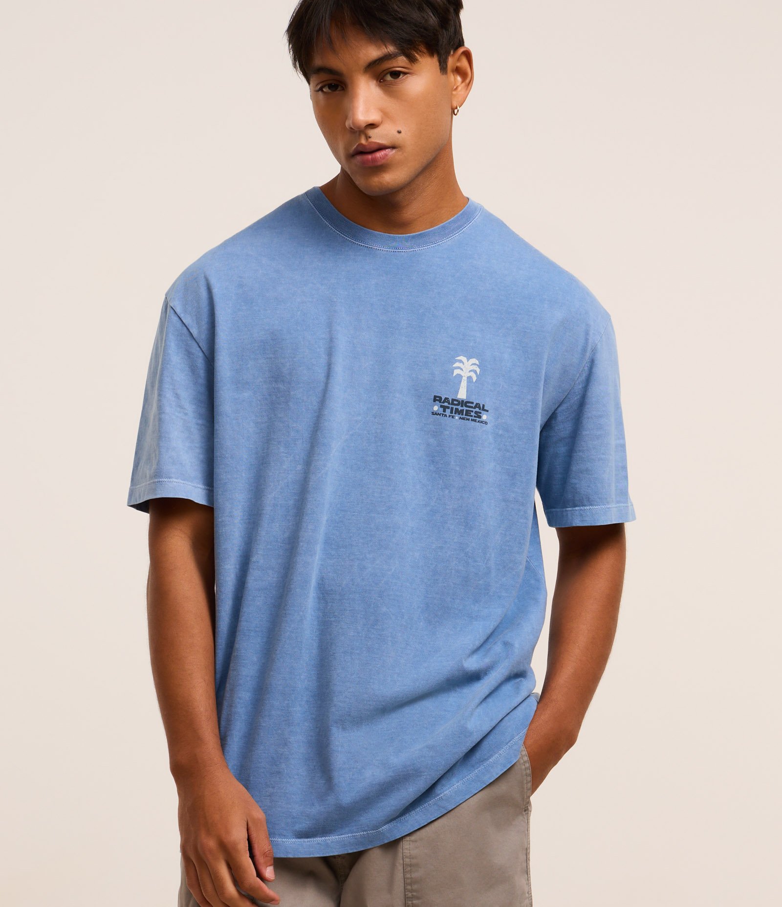 Camiseta Relaxed em Algodão com Estampa Etnica Estonada Azul 1