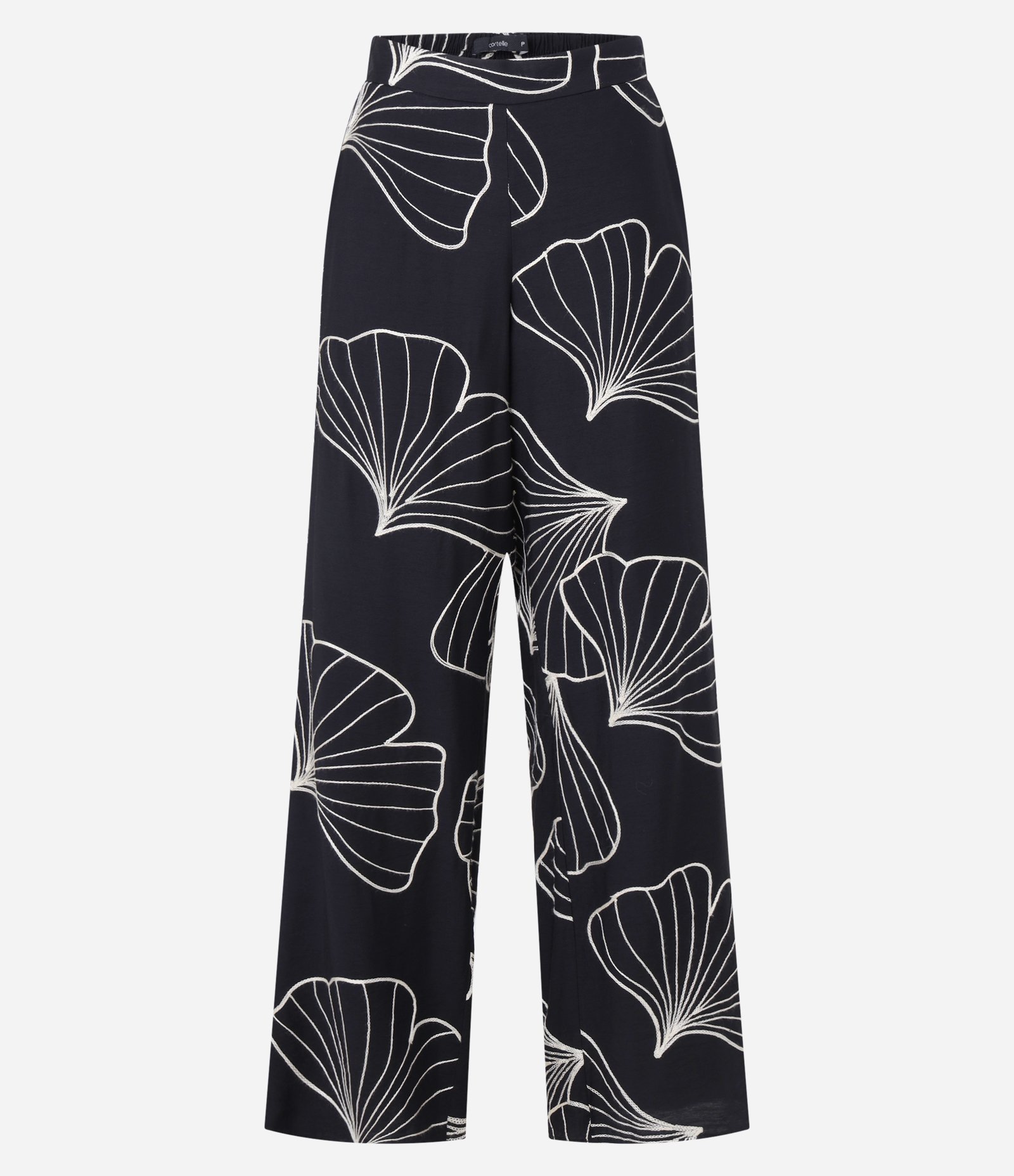 Calça Wide Leg em Viscose com Bordado Folhagem Preto 6
