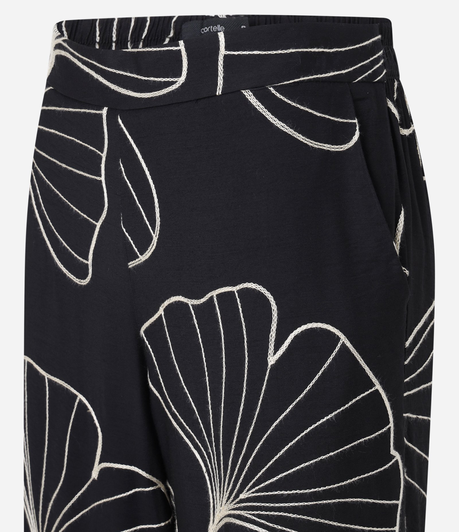 Calça Wide Leg em Viscose com Bordado Folhagem Preto 7