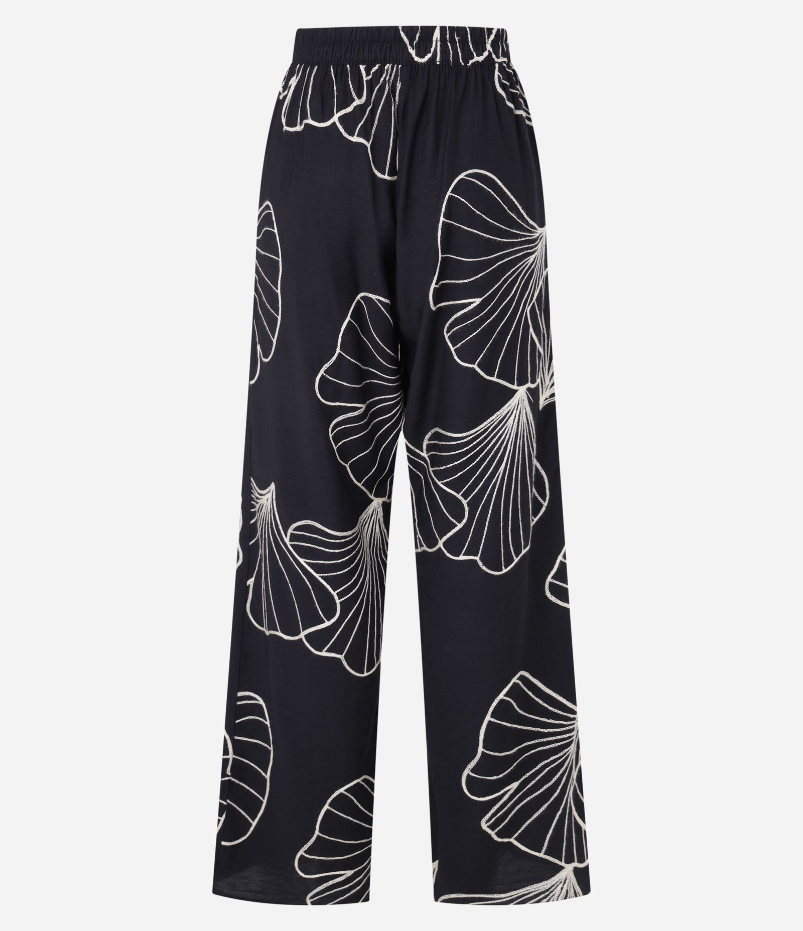 Calça Wide Leg em Viscose com Bordado Folhagem Preto 8