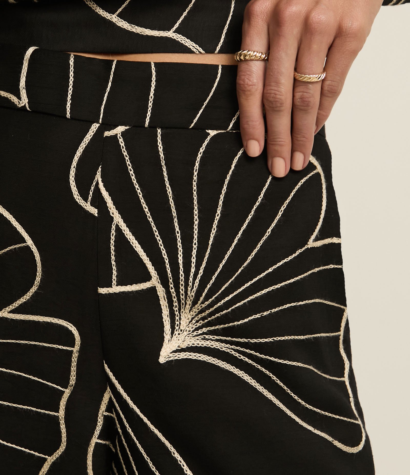 Calça Wide Leg em Viscose com Bordado Folhagem Preto 4