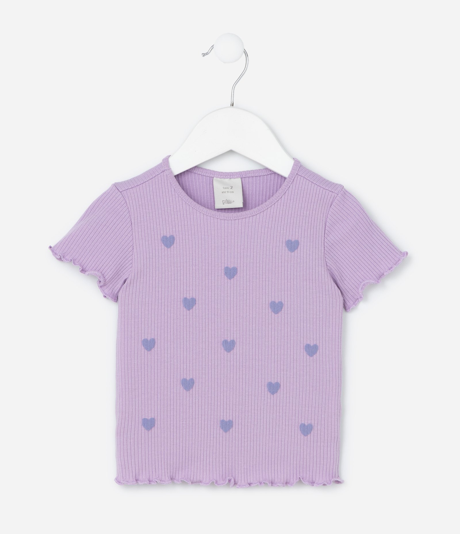 Camiseta Regular Infantil Canelada com Estampa de Corações e Frufru - Tam 1 a 6 Anos Roxo 2