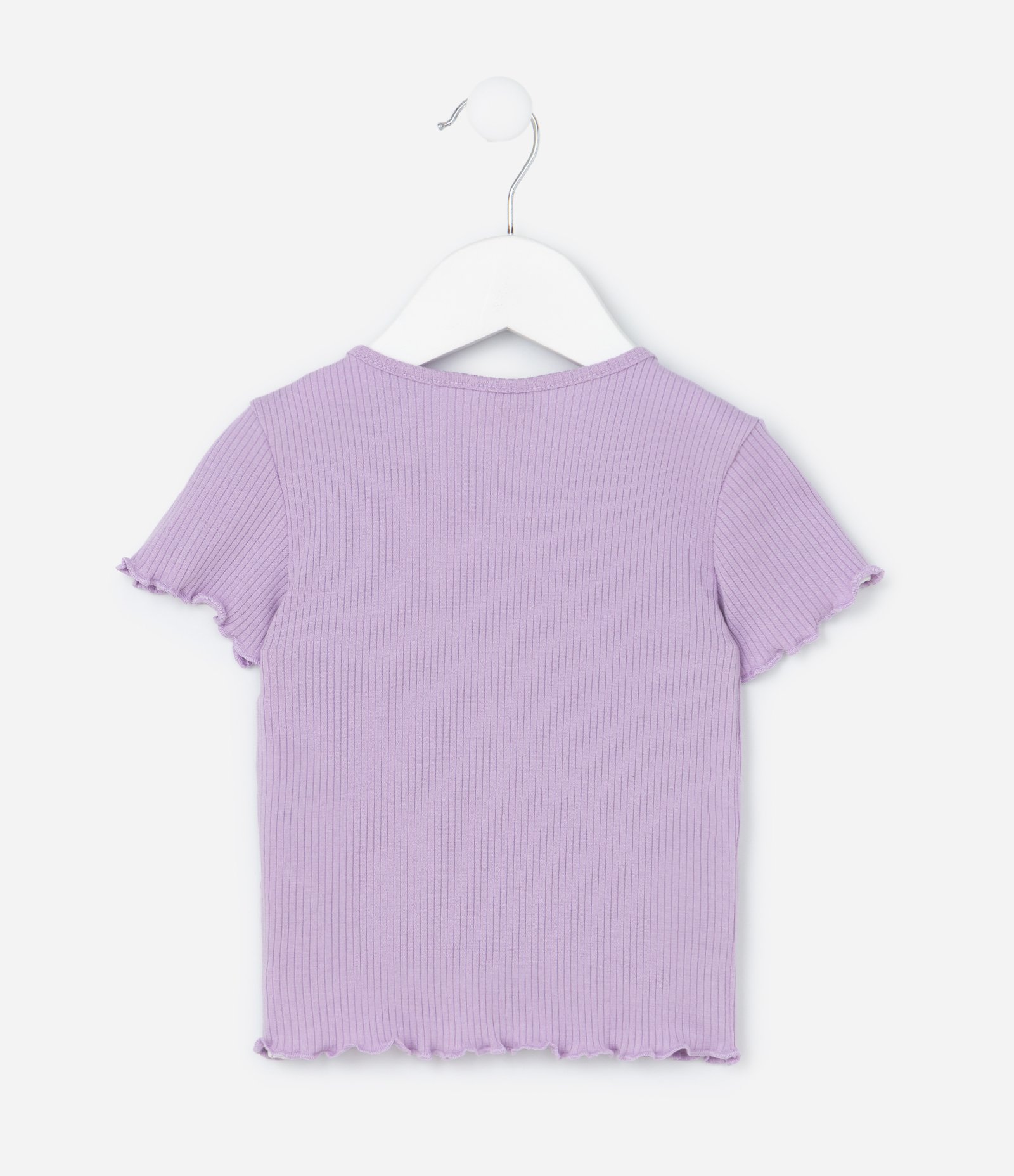 Camiseta Regular Infantil Canelada com Estampa de Corações e Frufru - Tam 1 a 6 Anos Roxo 3