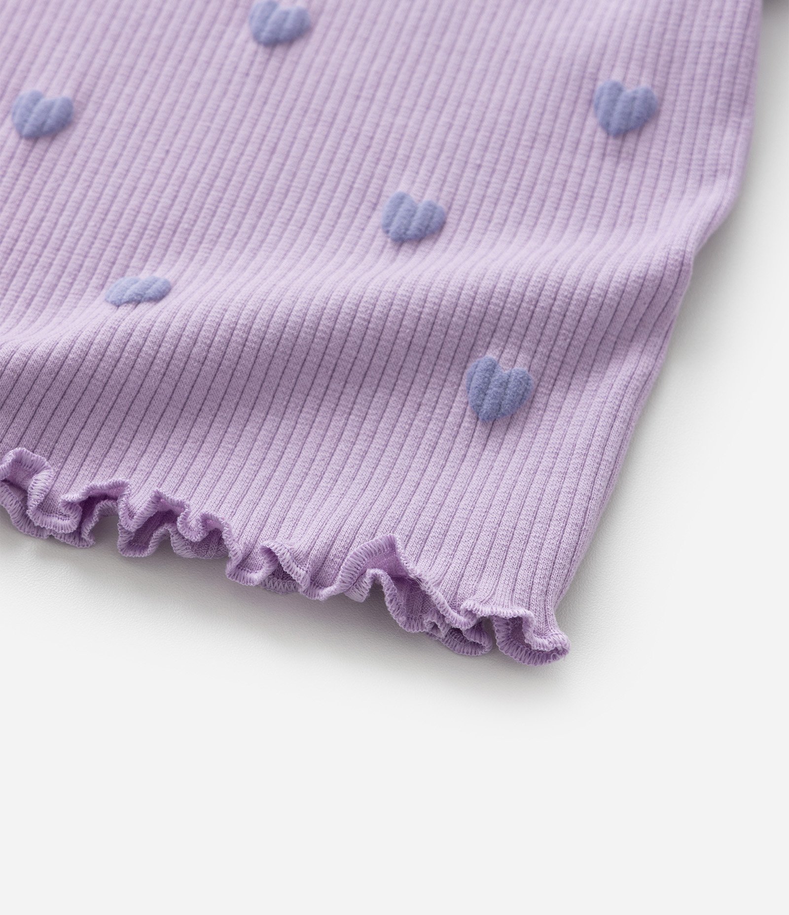 Camiseta Regular Infantil Canelada com Estampa de Corações e Frufru - Tam 1 a 6 Anos Roxo 5