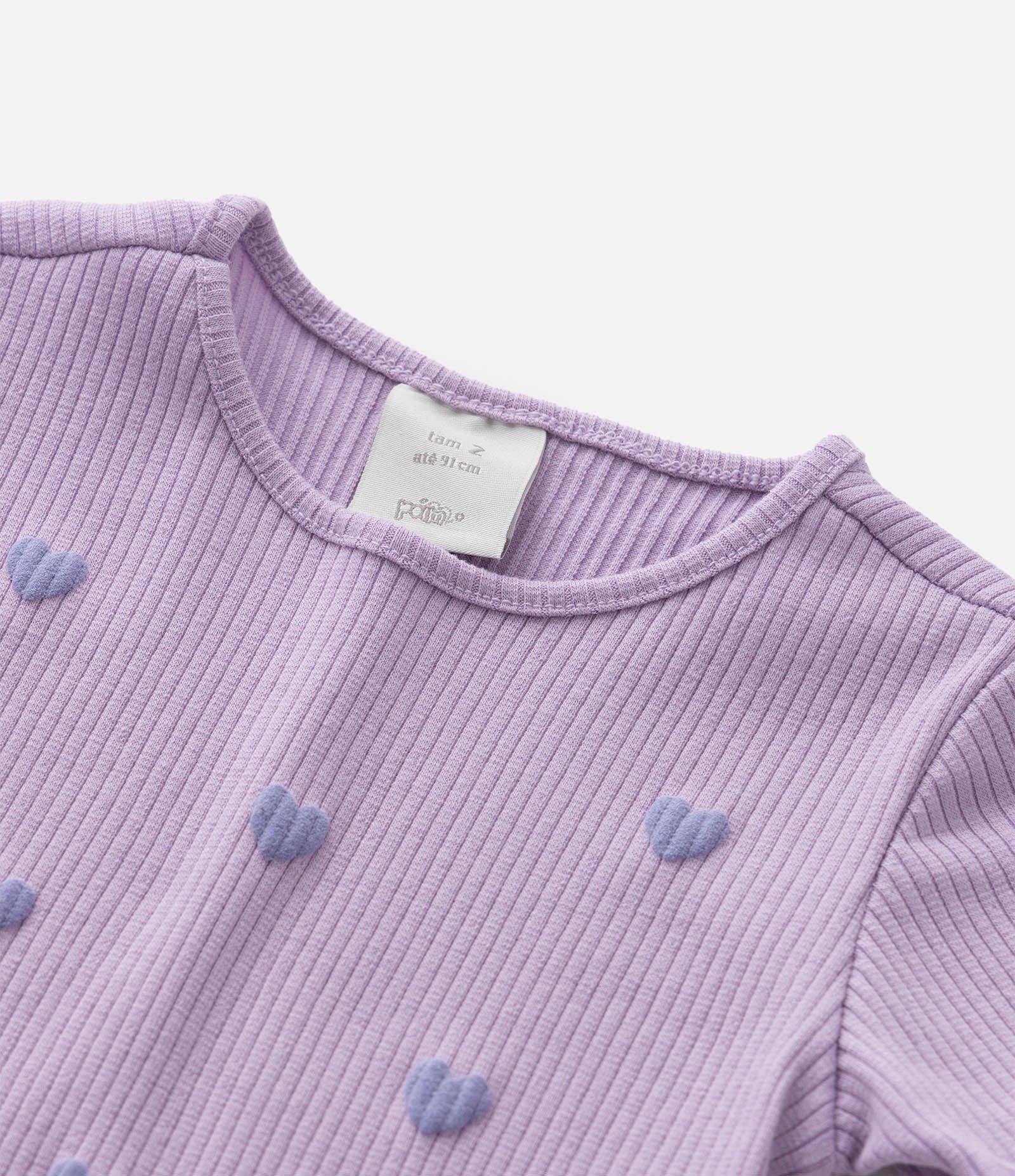 Camiseta Regular Infantil Canelada com Estampa de Corações e Frufru - Tam 1 a 6 Anos Roxo 6