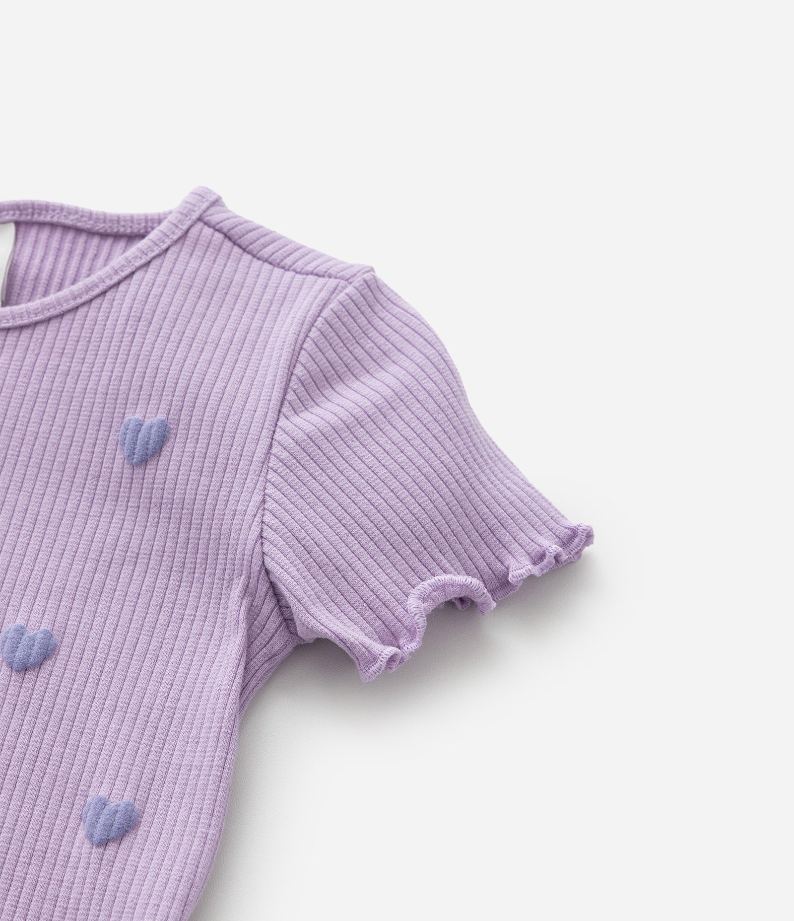 Camiseta Regular Infantil Canelada com Estampa de Corações e Frufru - Tam 1 a 6 Anos Roxo 7