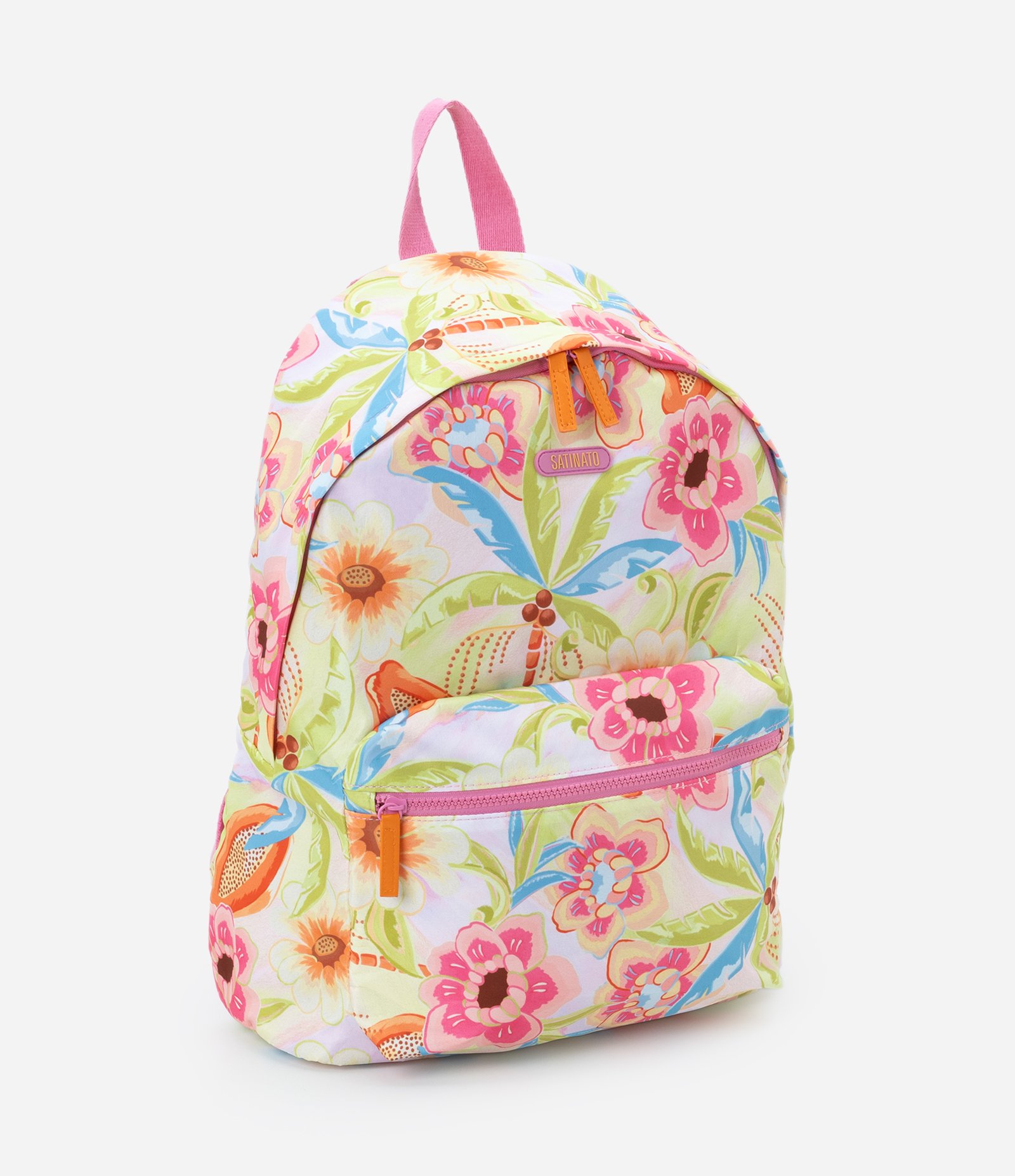 Mochila com Bolso Externo e Estampa Floral Rosa 1