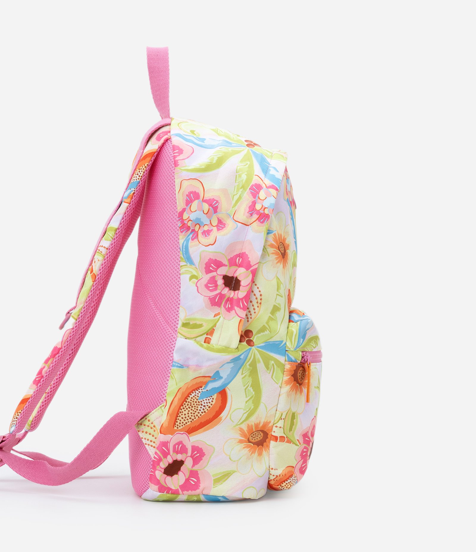 Mochila com Bolso Externo e Estampa Floral Rosa 2