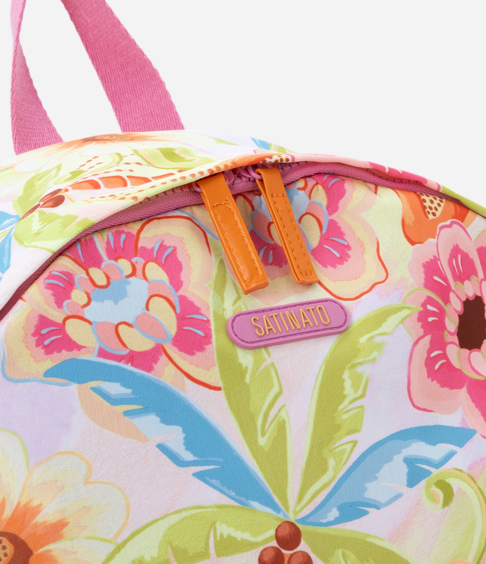 Mochila com Bolso Externo e Estampa Floral Rosa 4