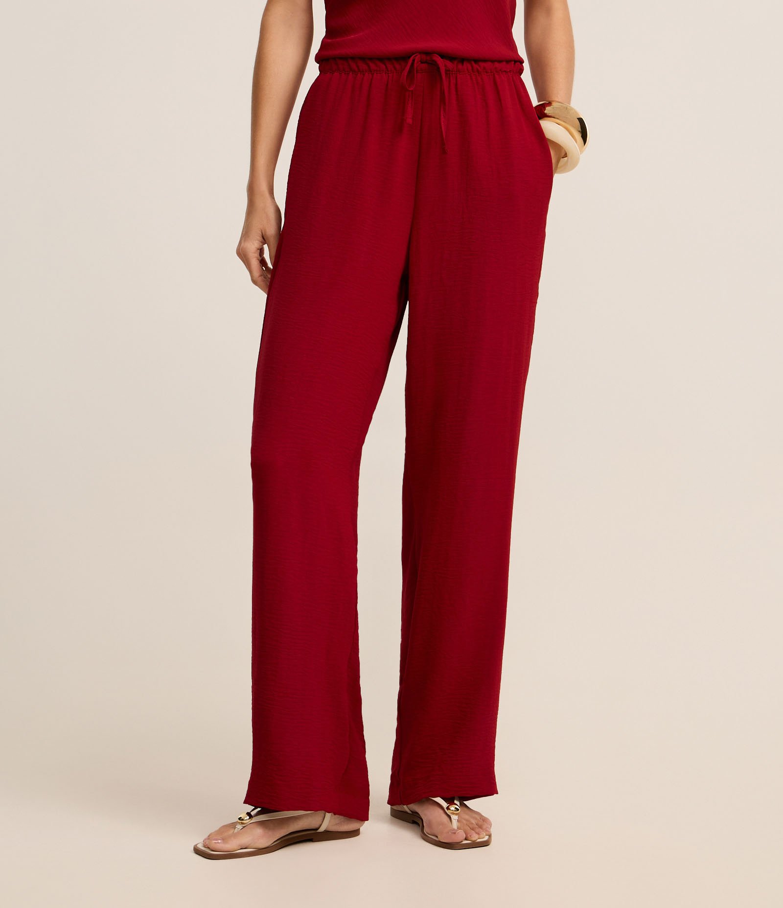 Calça Pantalona em Airflow com Elástico e Amarração no Cós Vermelho 3