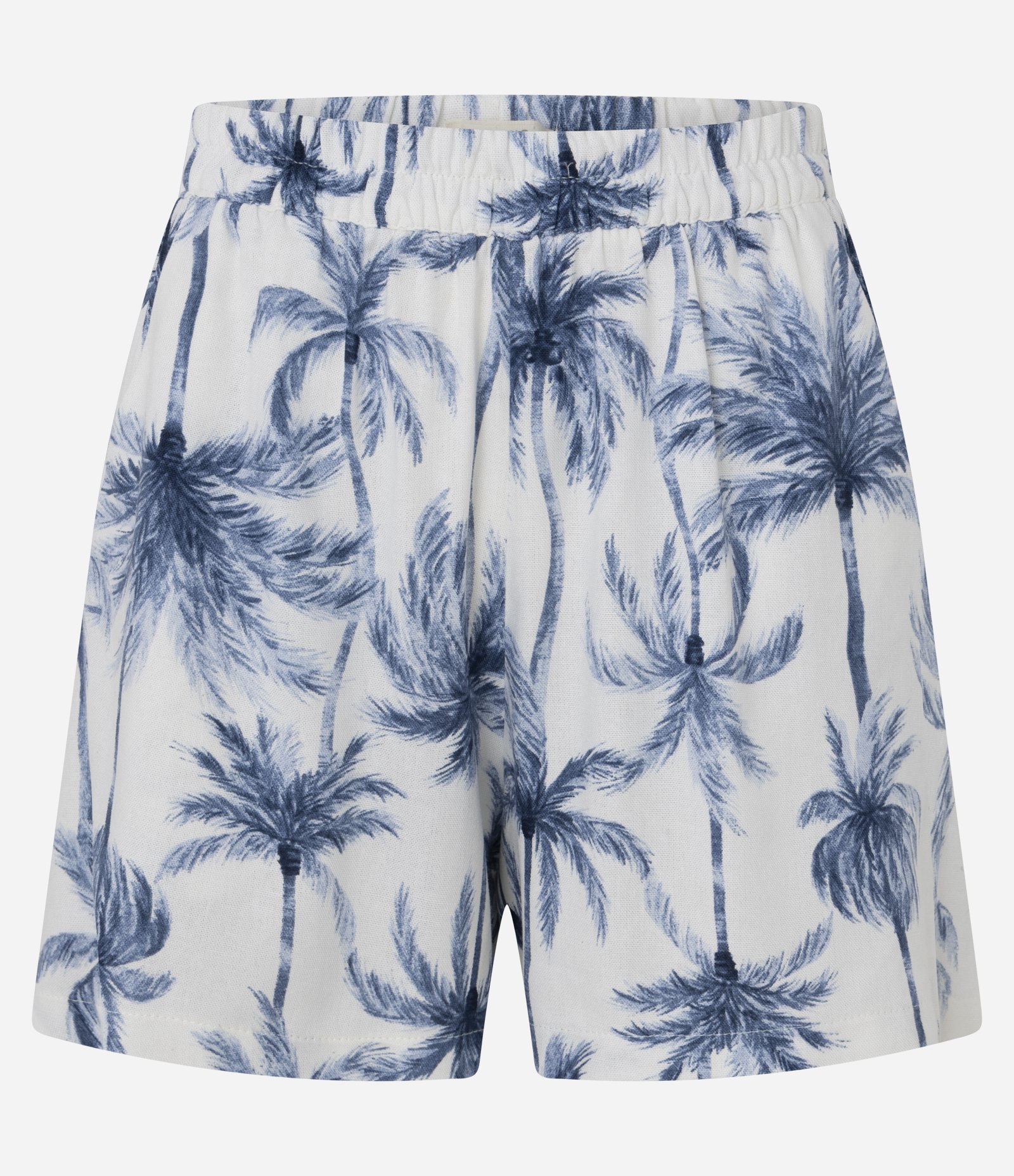 Short em Viscolinho com Elástico no Cós e Estampa Coqueiros Azul/Off White 7