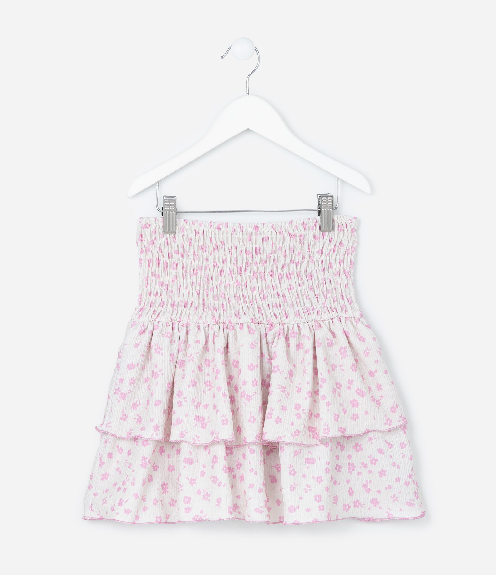 Saia Infantil com Babadinhos e Estampa Floral - Tam 5 a 14 Anos Rosa 1