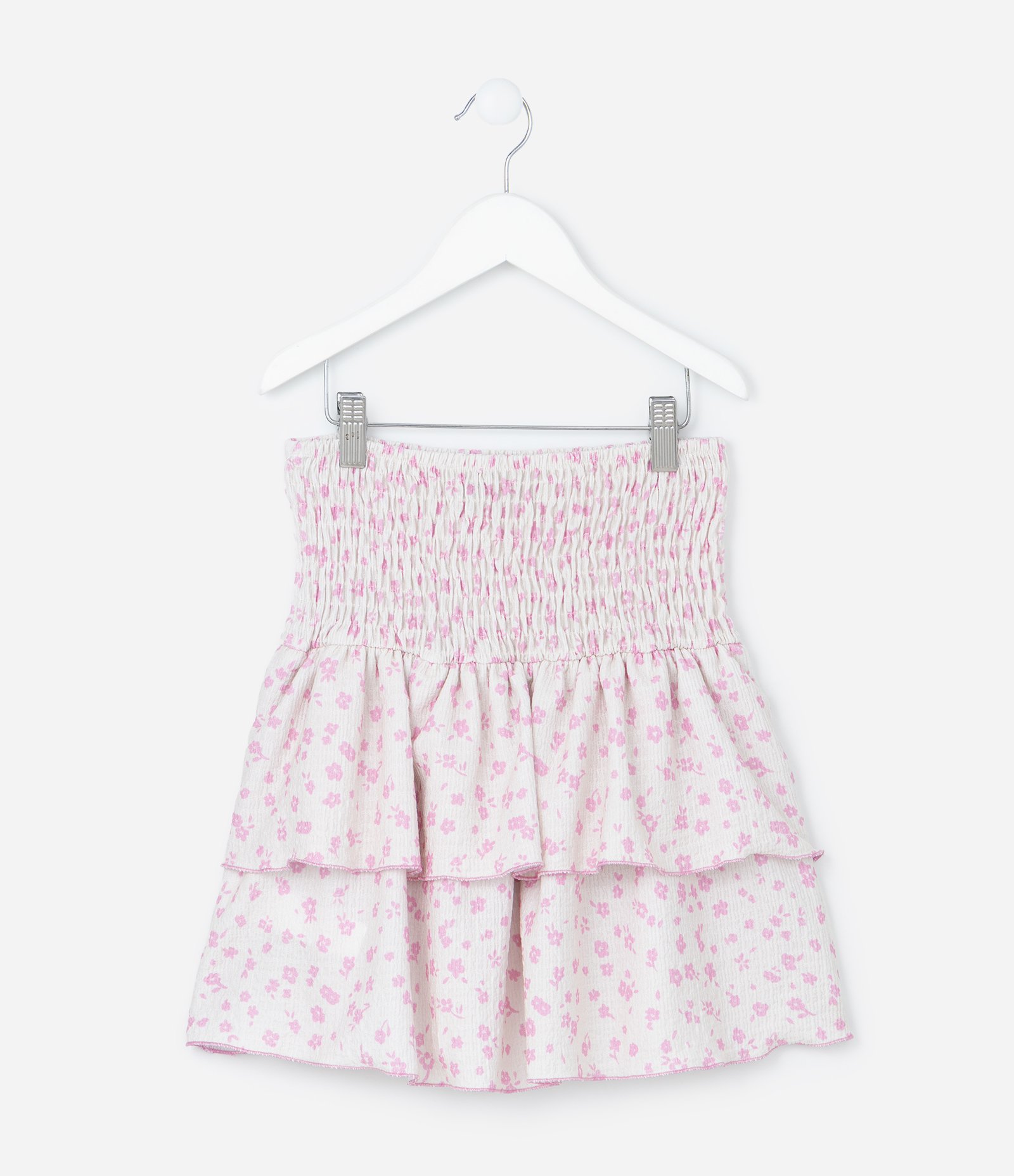 Saia Infantil com Babadinhos e Estampa Floral - Tam 5 a 14 Anos Rosa 2