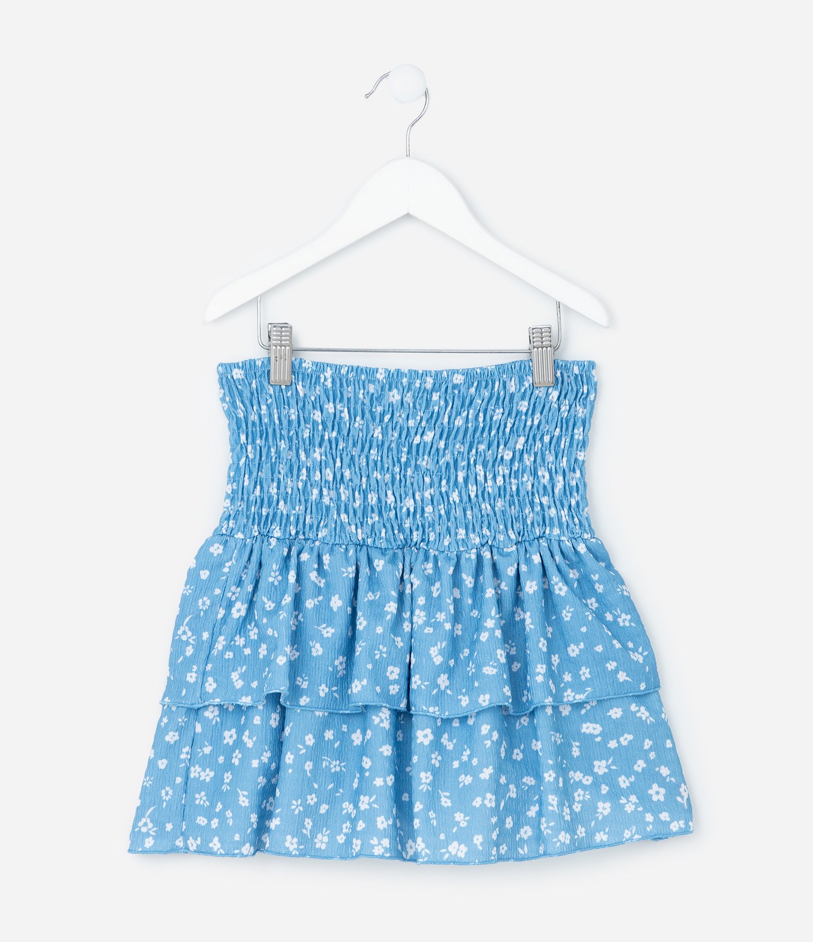 Saia Infantil com Babadinhos e Estampa Floral - Tam 5 a 14 Anos Azul 2