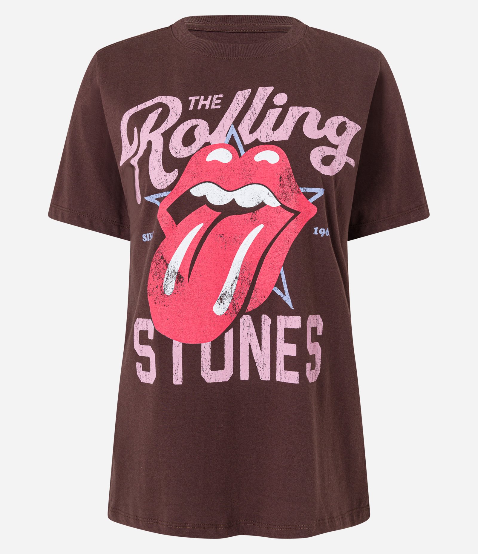 Camiseta Alongada em Algodão com Estampa Rolling Stones Marrom 4