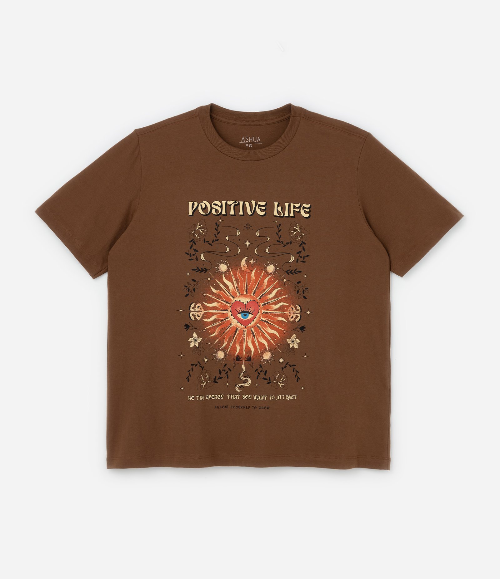 Camiseta Oversized em Algodão com Estampa Positive Life Curve & Plus Size Marrom 3