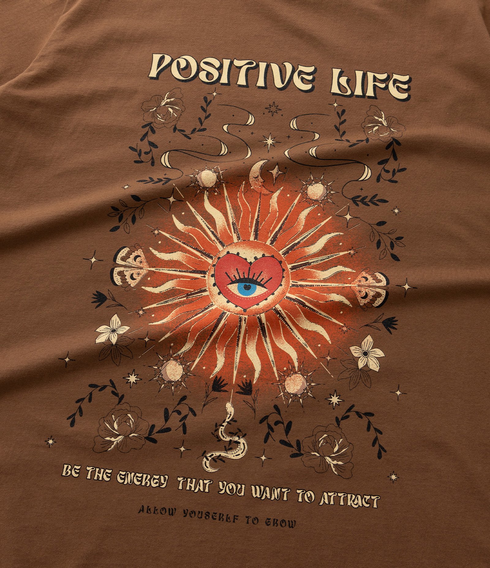 Camiseta Oversized em Algodão com Estampa Positive Life Curve & Plus Size Marrom 6