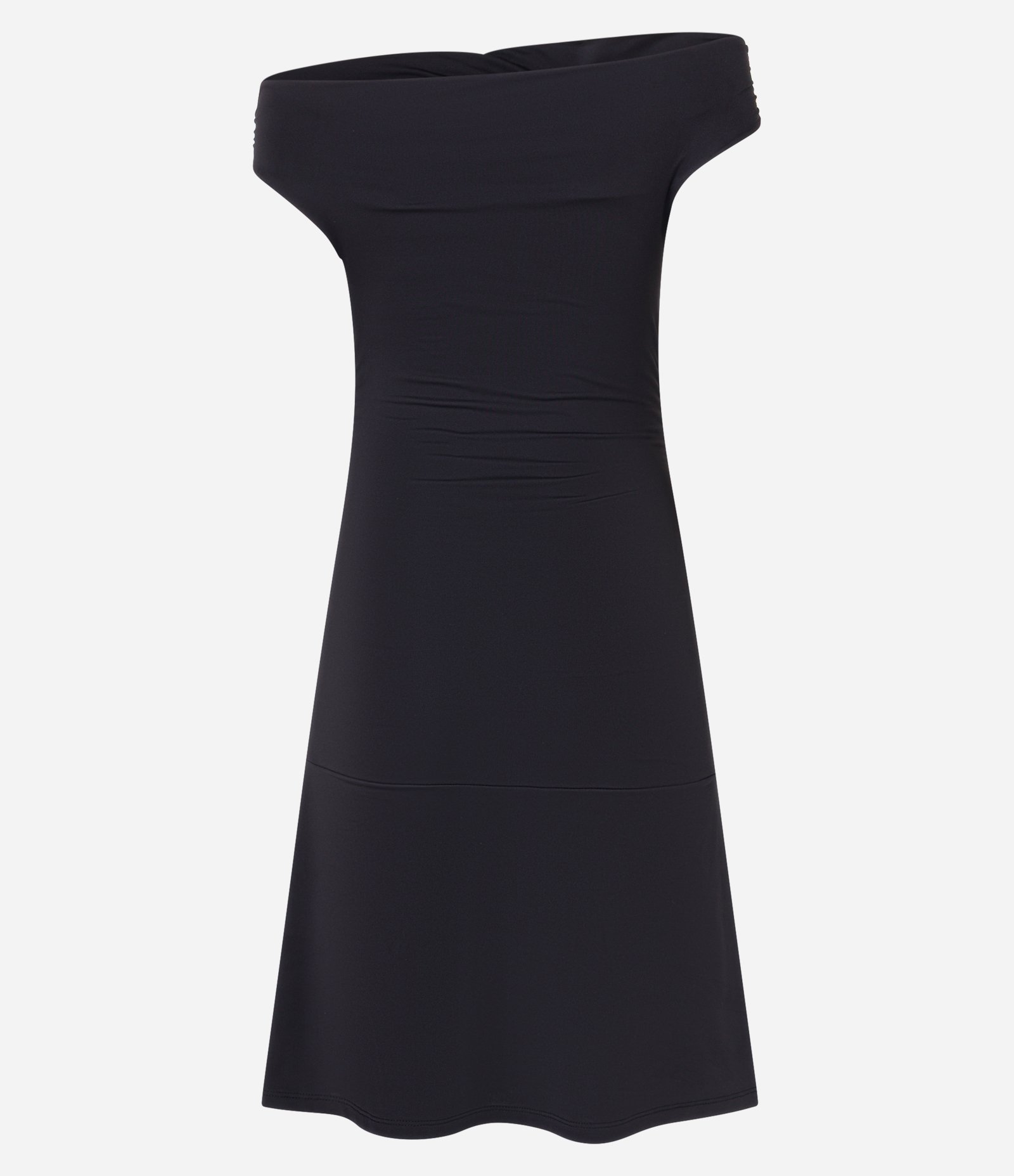 Vestido Godê em Microfibra com Decote Assimétrico Preto 6