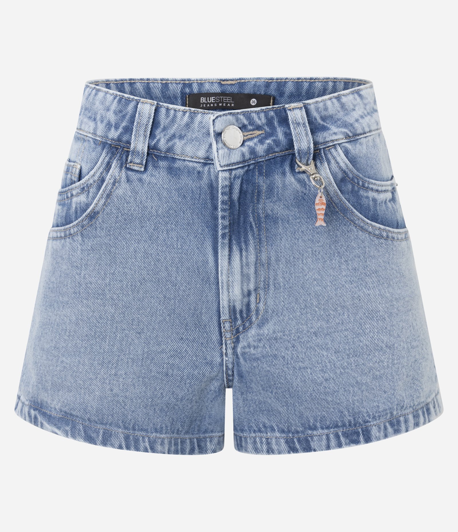 Short Cintura Média em Jeans com Pingente Peixe Azul 5