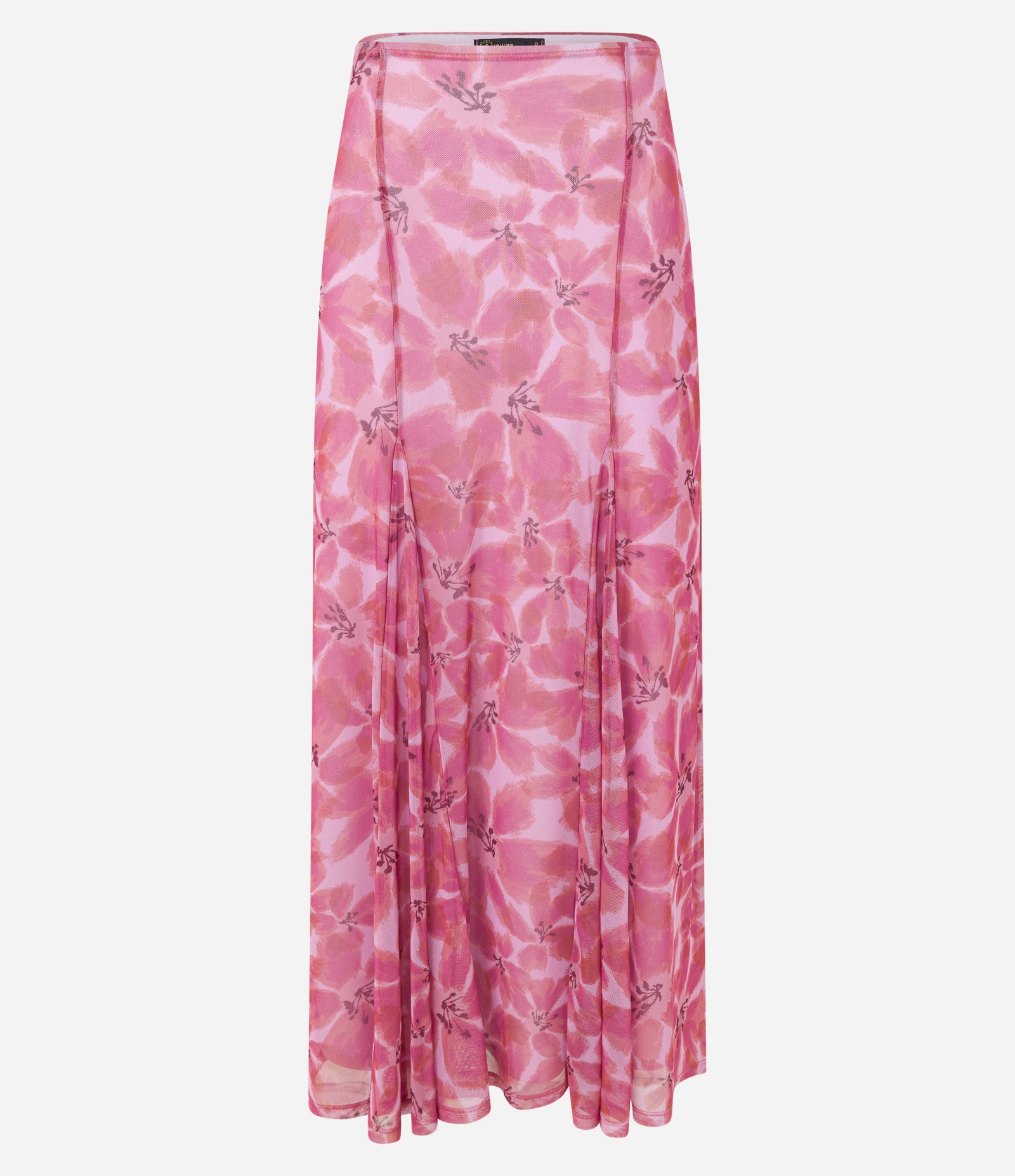 Saia Reta Midi em Tule com Nesgas e Estampa Floral Rosa 7