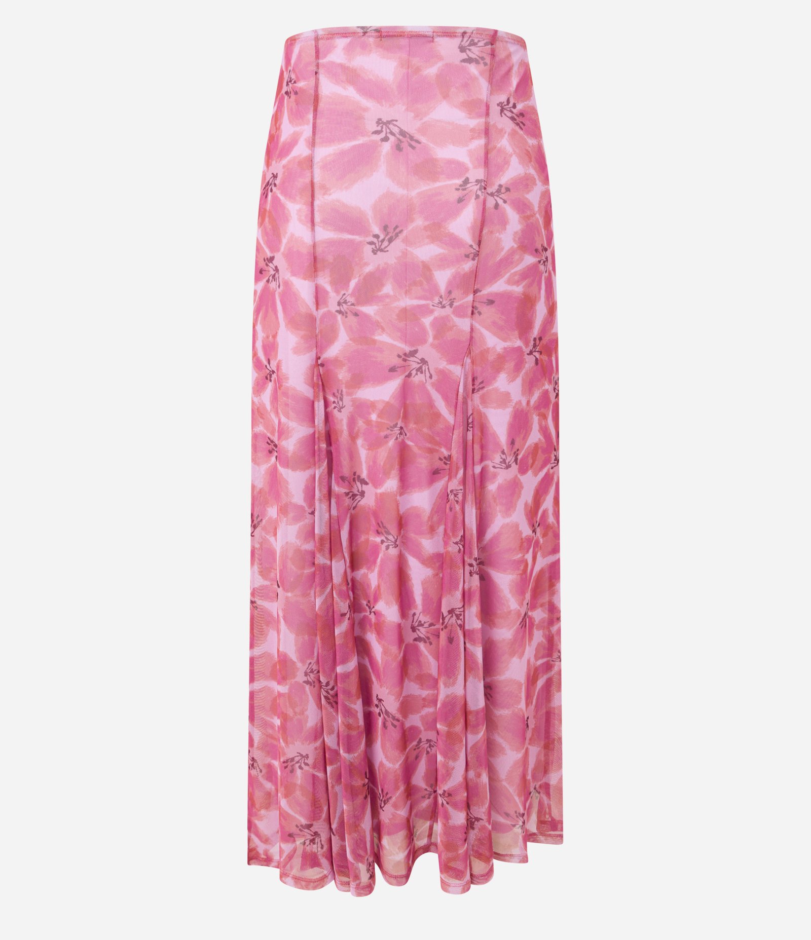 Saia Reta Midi em Tule com Nesgas e Estampa Floral Rosa 8