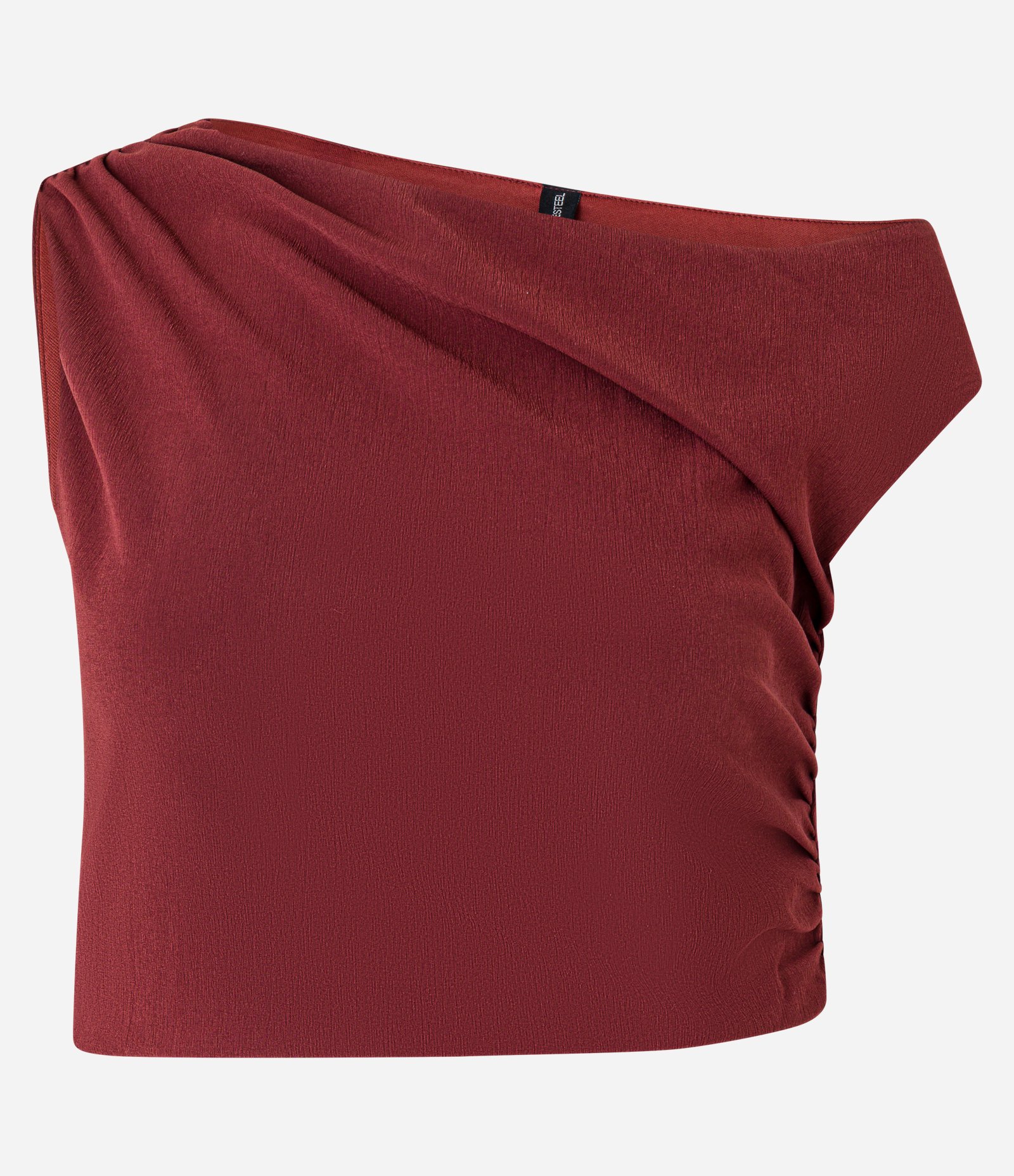 Blusa Cropped em Crepe com Decote Assimétrico e Franzido Lateral Vermelho 5