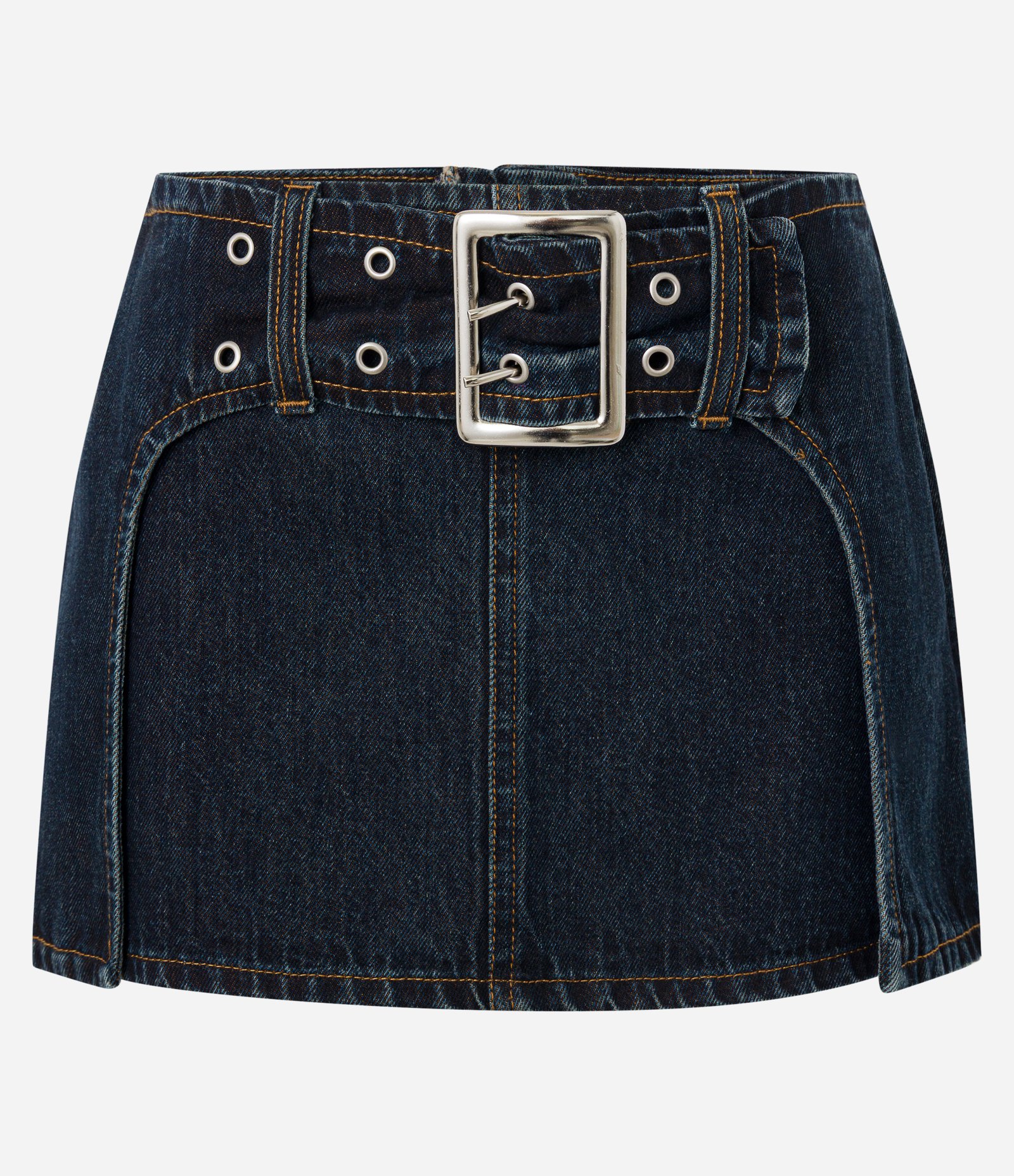 Saia Curta em Jeans com Cinto Largo Afivelado Escuro 6