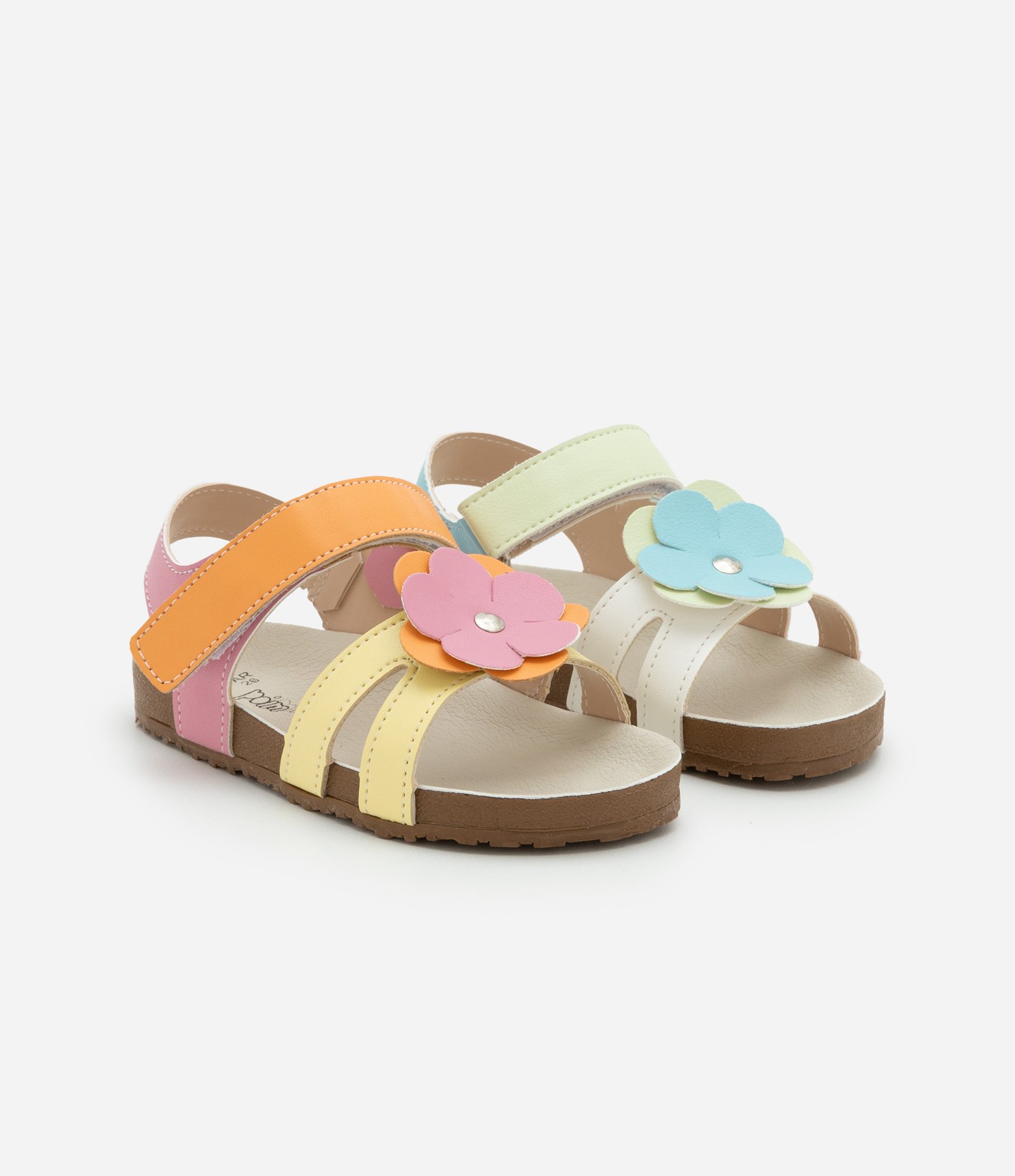 Sandália Infantil com Florzinhas Aplicadas - Tam 20 ao 21 Multicores 1