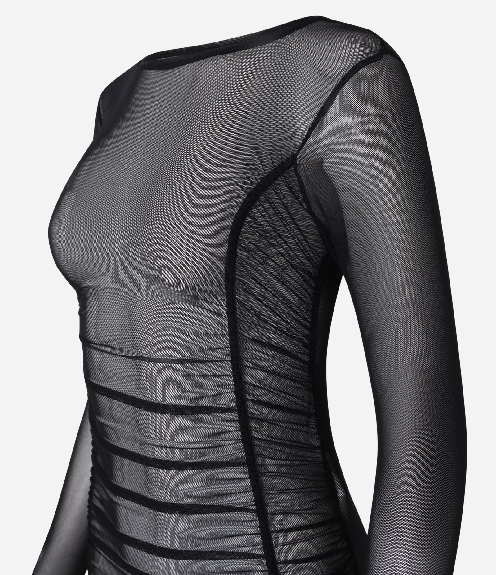 Body em Tule Texturizado com Franzidos Preto 7