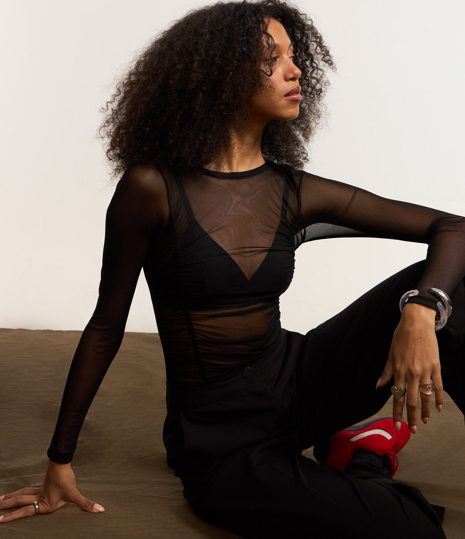 Body em Tule Texturizado com Franzidos Preto 5