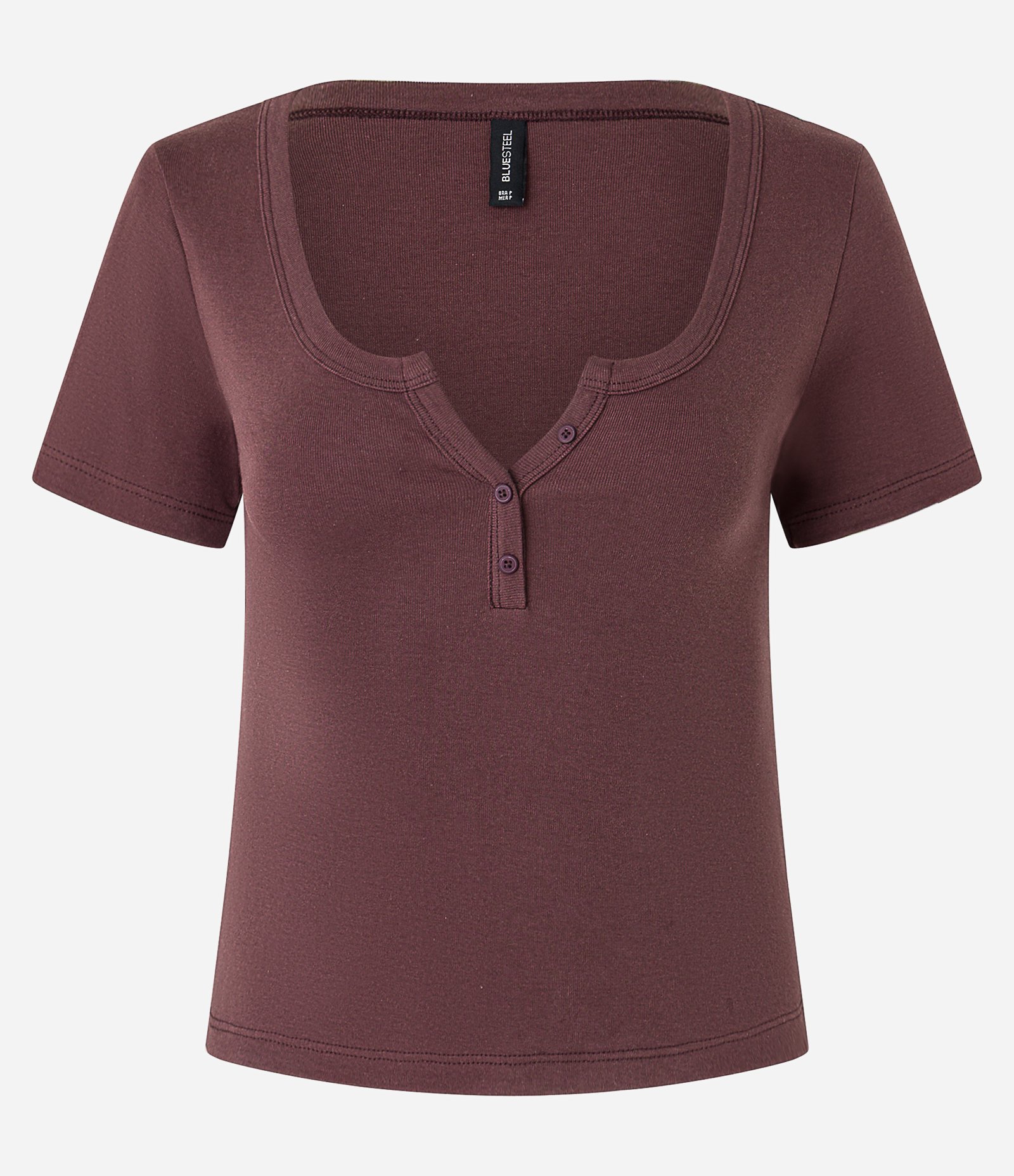 Blusa em Ribana com Recorte na Gola e Botões Marrom 4