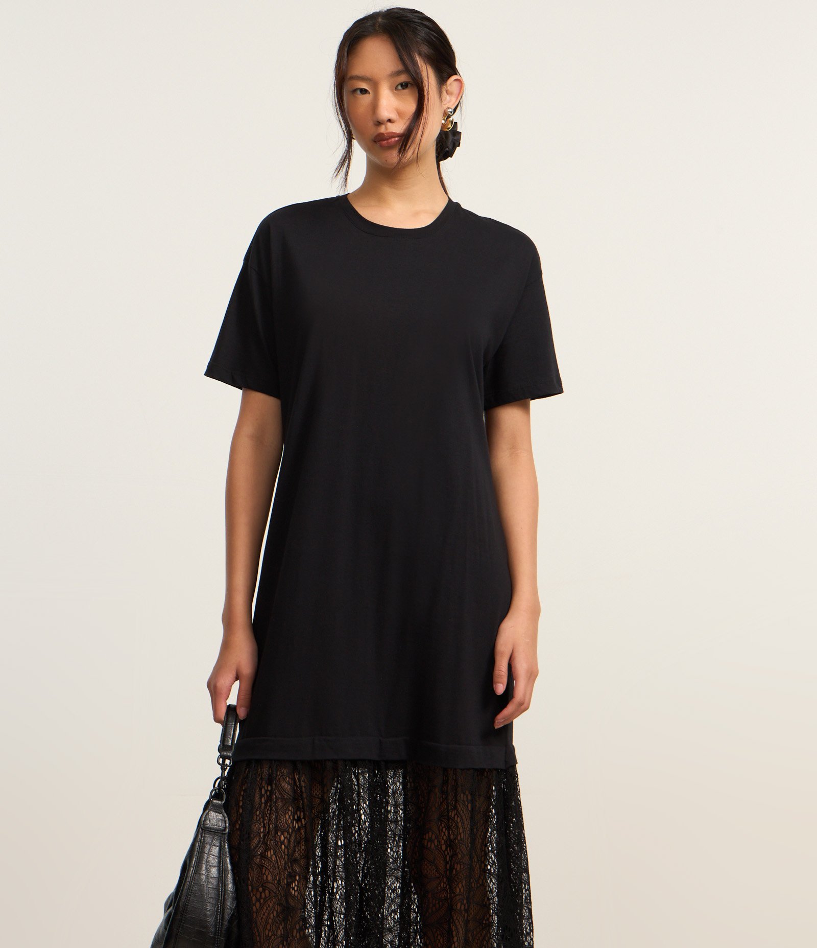 Vestido Reto New Midi em Algodão com Renda na Barra Preto 3