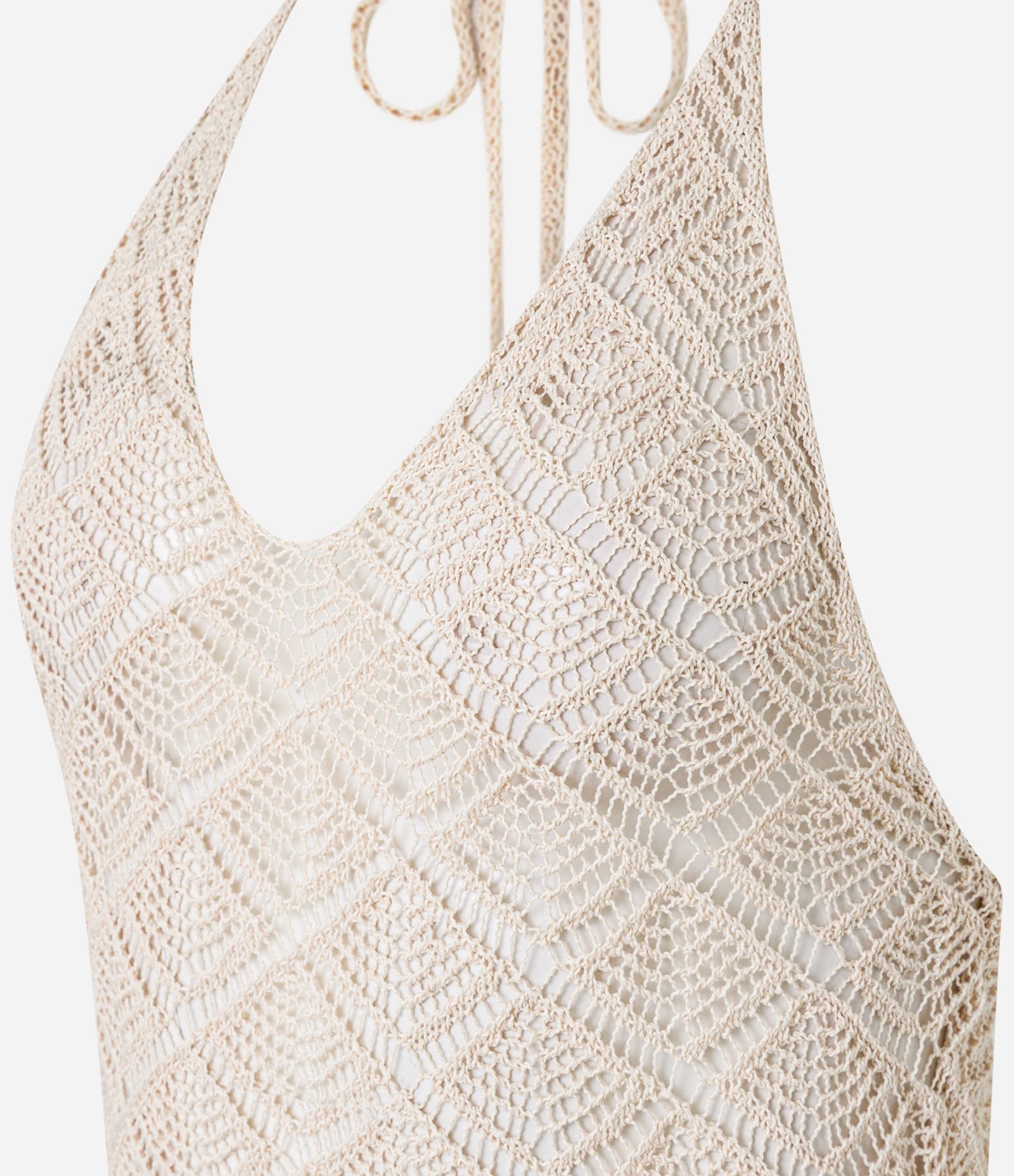 Saída de Praia Vestido Frente Única em Crochê Bege 6