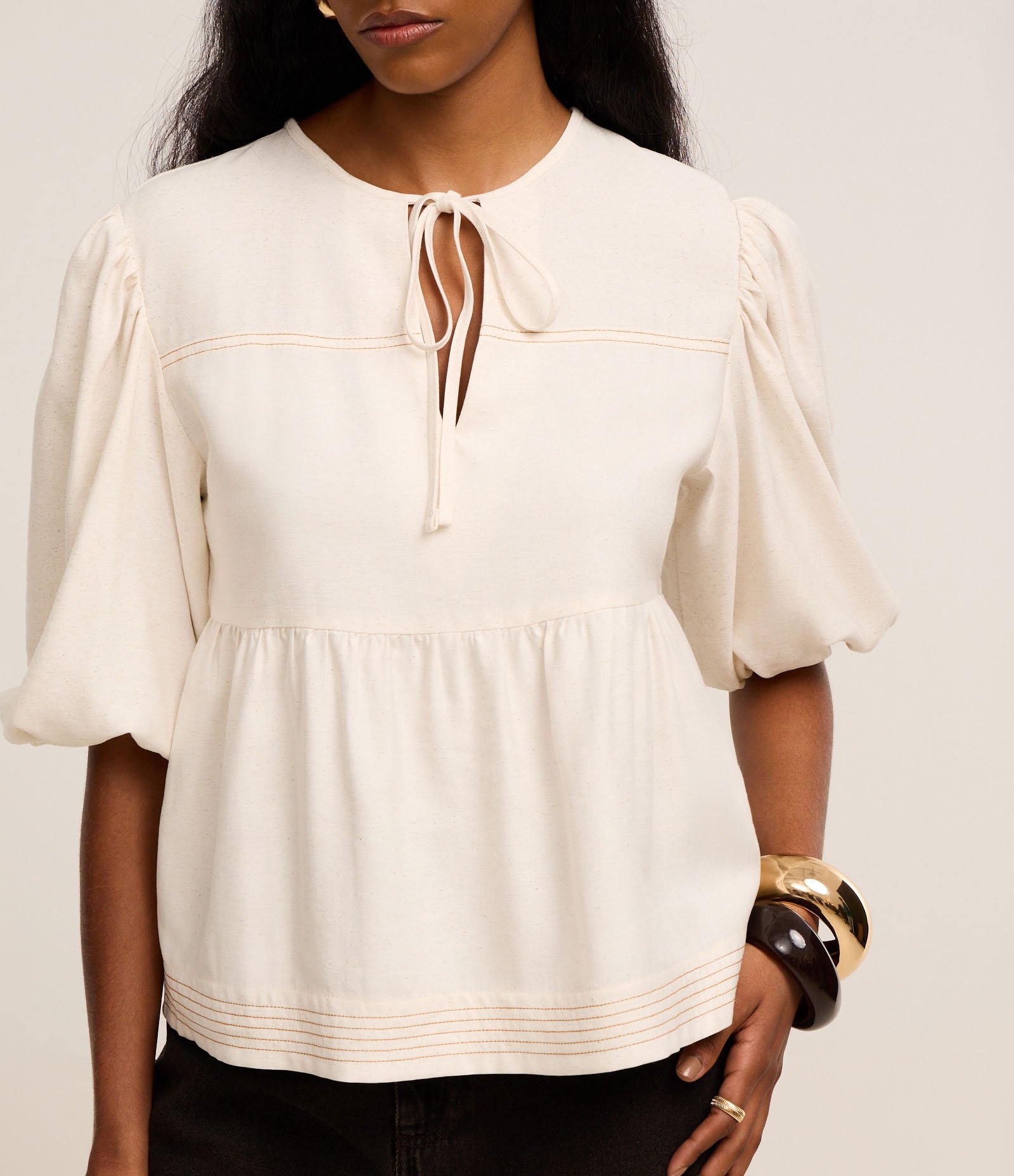 Blusa Alfaiatada em Viscose com Costura Contrastante Off White 4