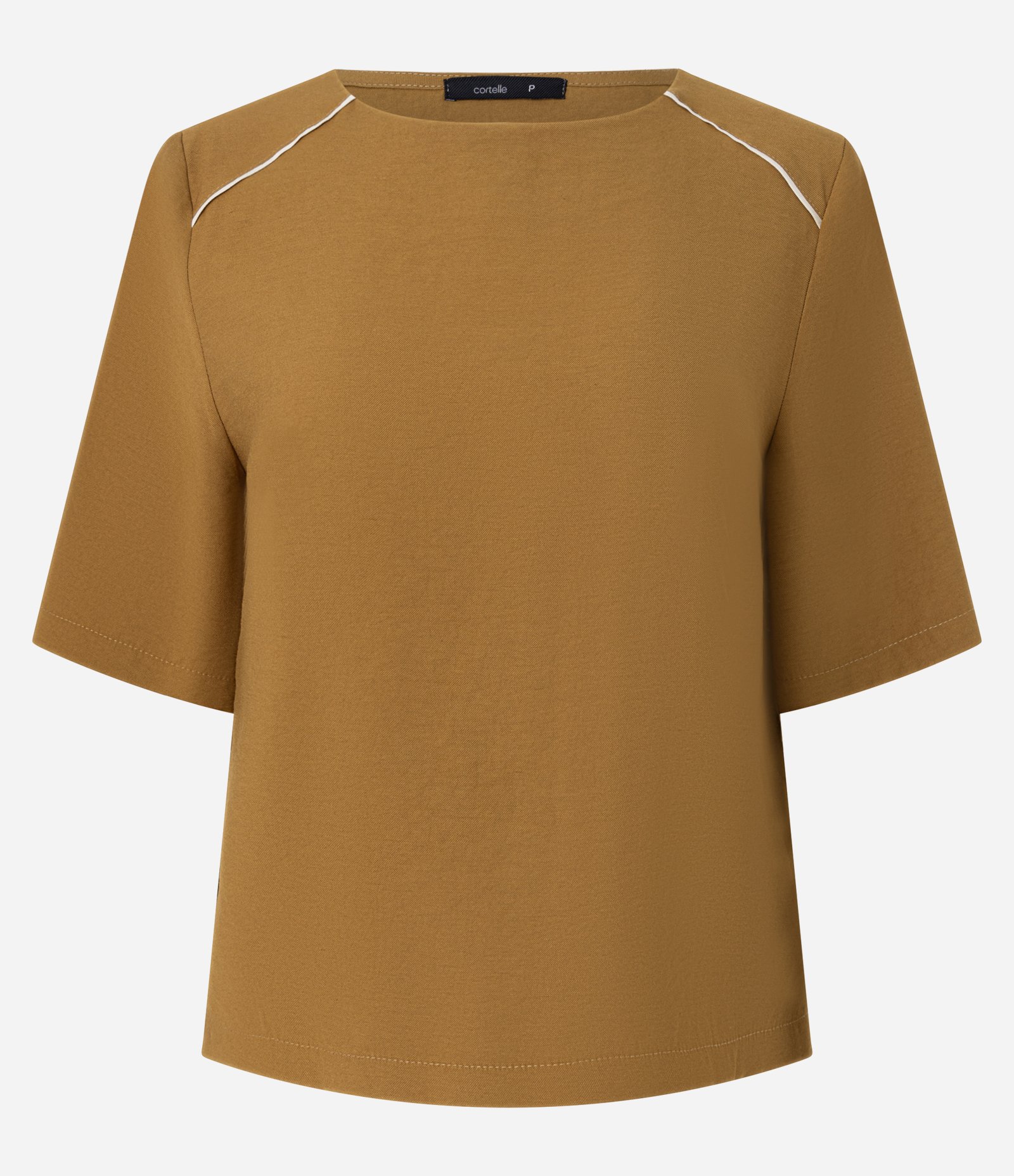 Blusa Alfaiatada em Crepe com Cava Raglan Contrastante Dourado 6