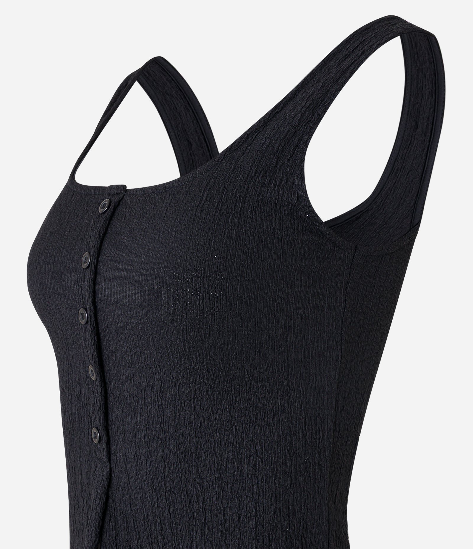 Blusa Regata Texturizada com Botões Preto 5