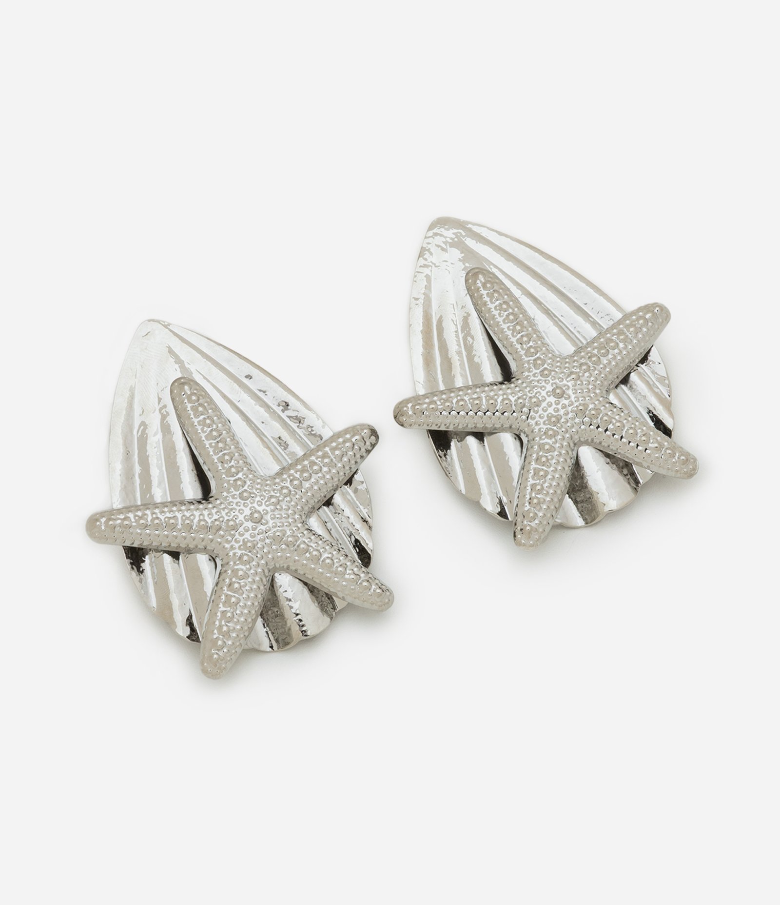 Maxi Brinco em Metal em Formato de Concha com Estrela do Mar Prateado Prata 1