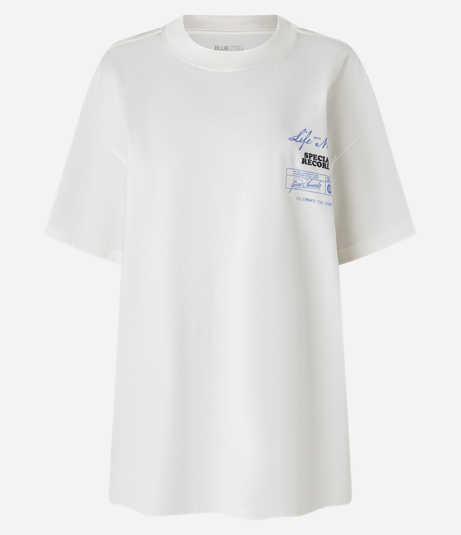 Camiseta Alongada em Algodão com Estampa Disco Branco 7