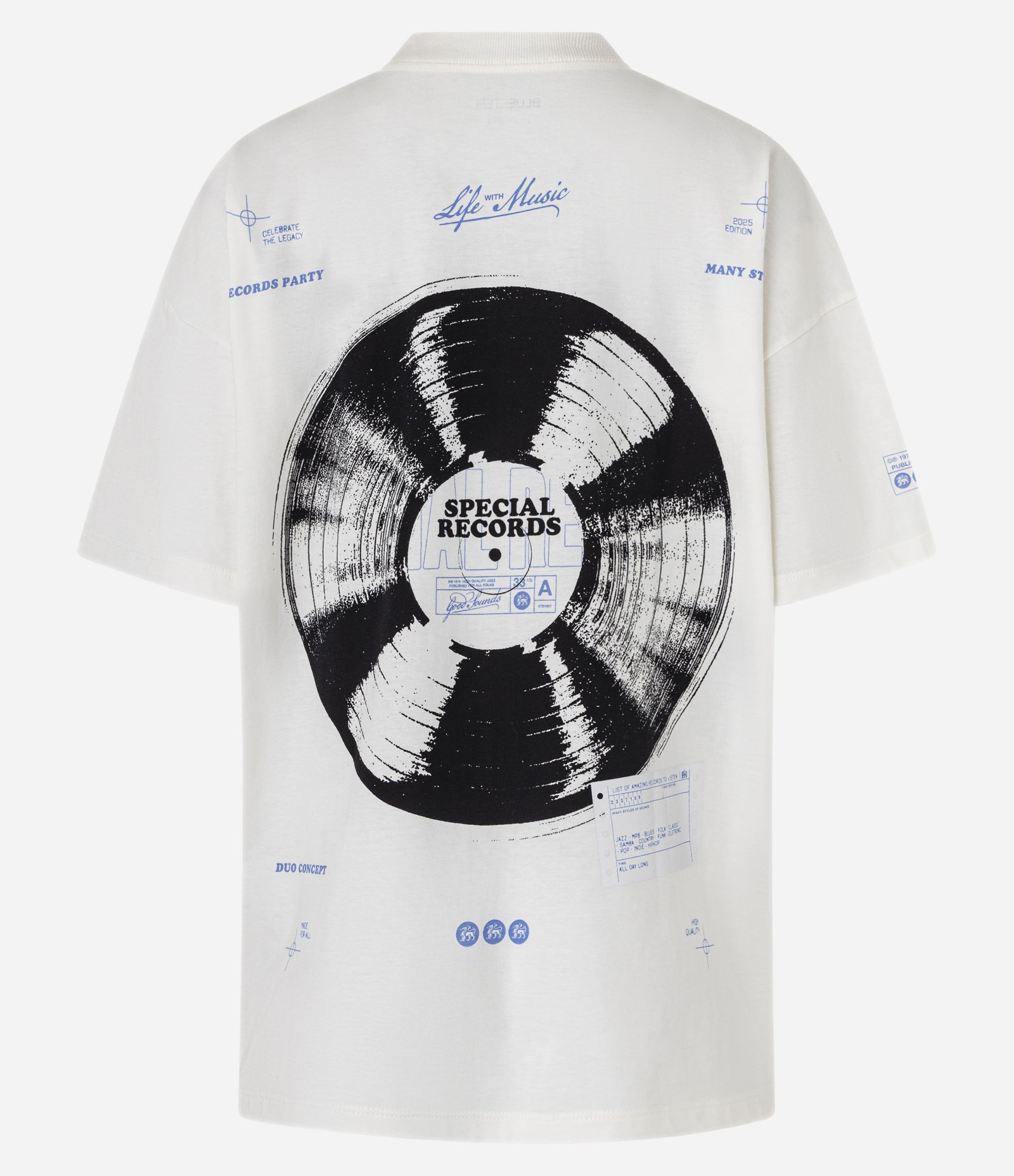 Camiseta Alongada em Algodão com Estampa Disco Branco 8
