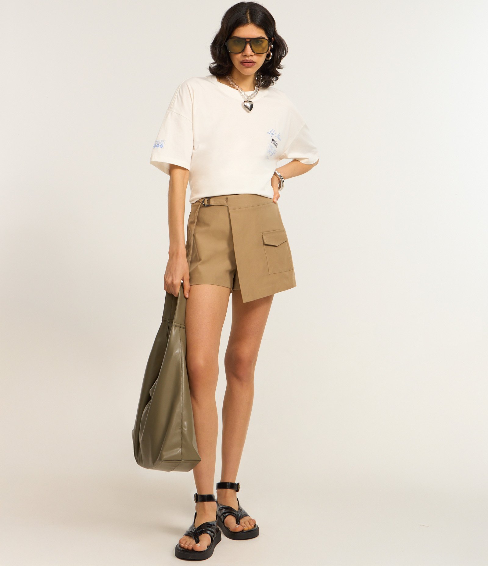 Camiseta Alongada em Algodão com Estampa Disco Branco 3