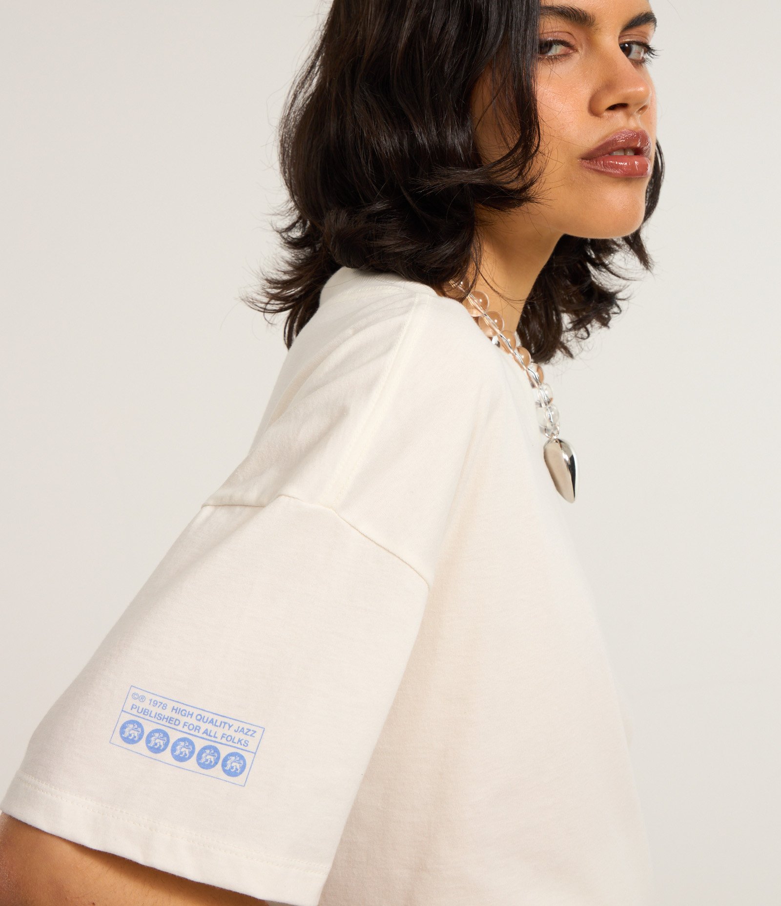 Camiseta Alongada em Algodão com Estampa Disco Branco 4