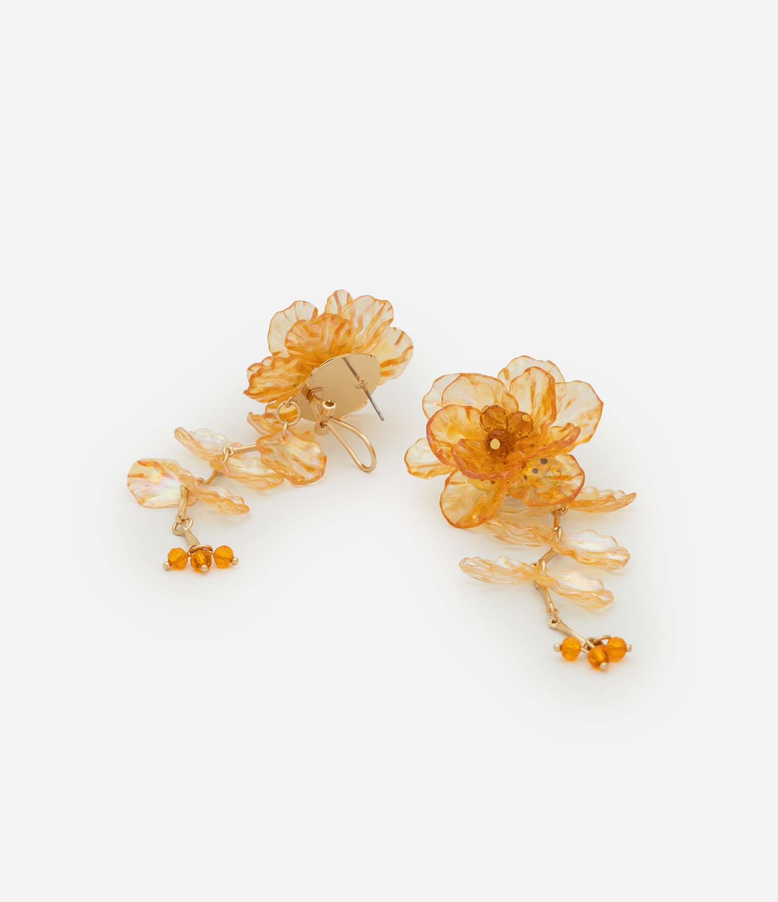 Brinco Médio de Flor em Resina com Pétalas Pendentes Laranja 2