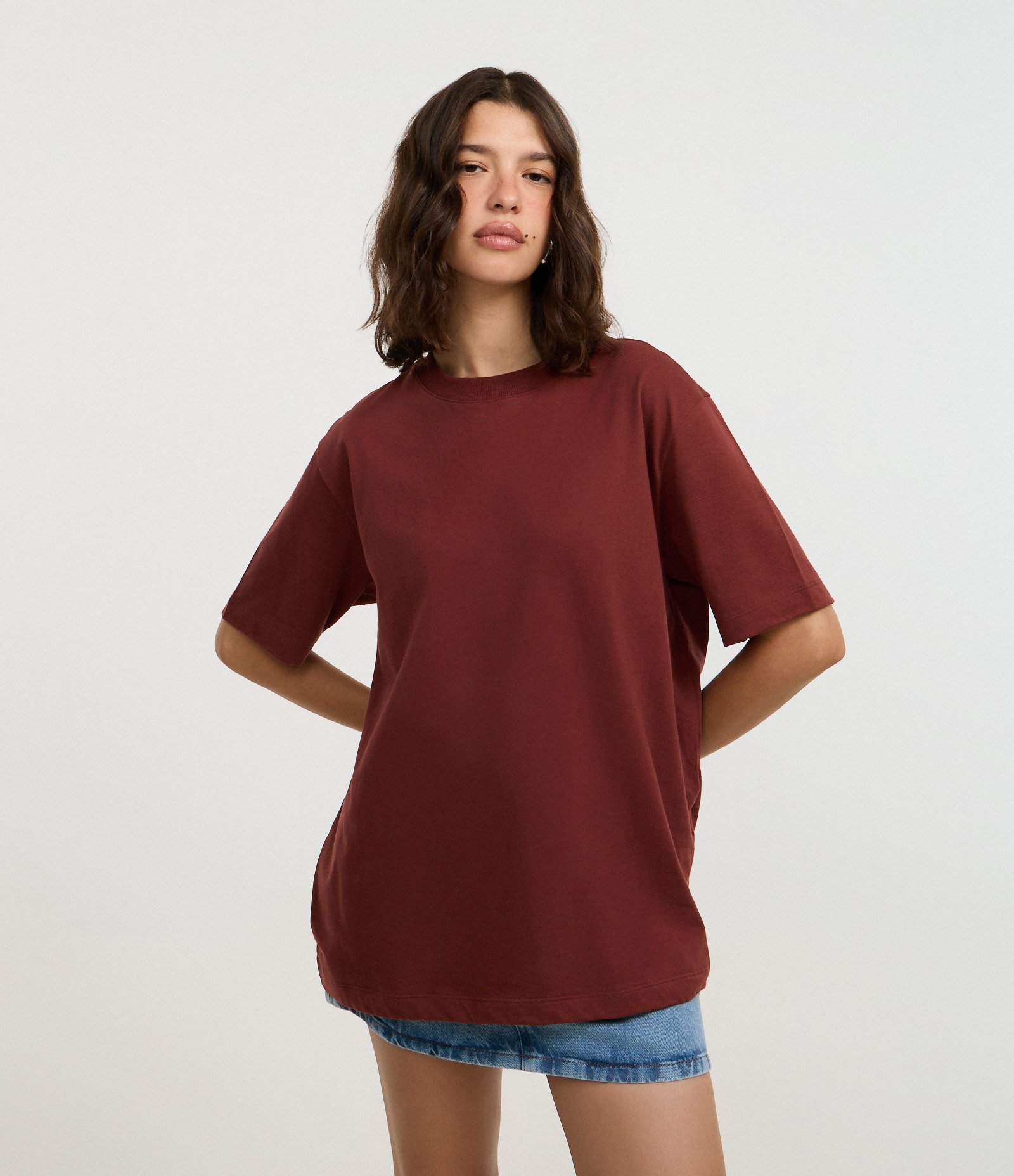 Camiseta Oversized em Algodão com Manga Curta Marrom 1